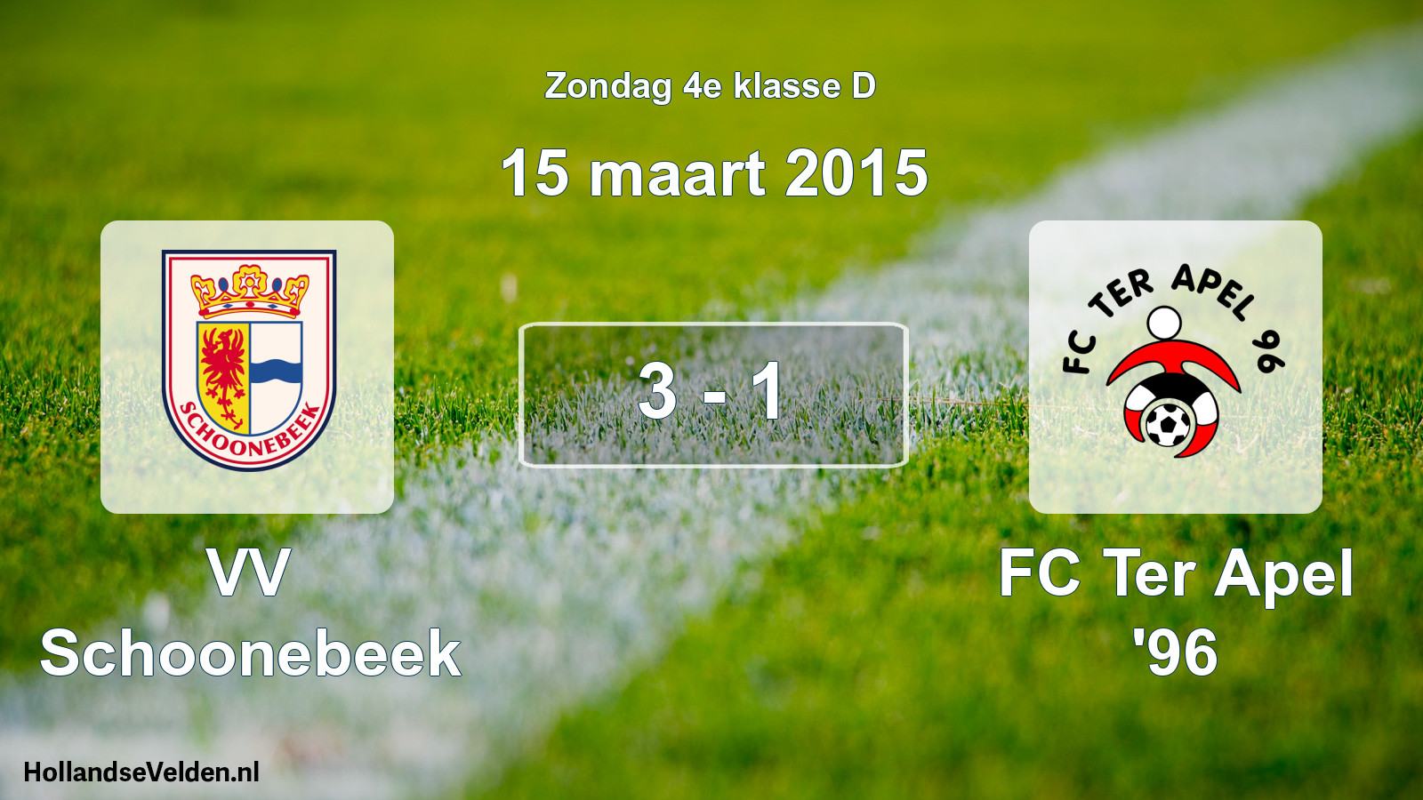 Total number of matches played: VV Schoonebeek - FC Ter Apel '96 3 - 1 (15 March 2015)
