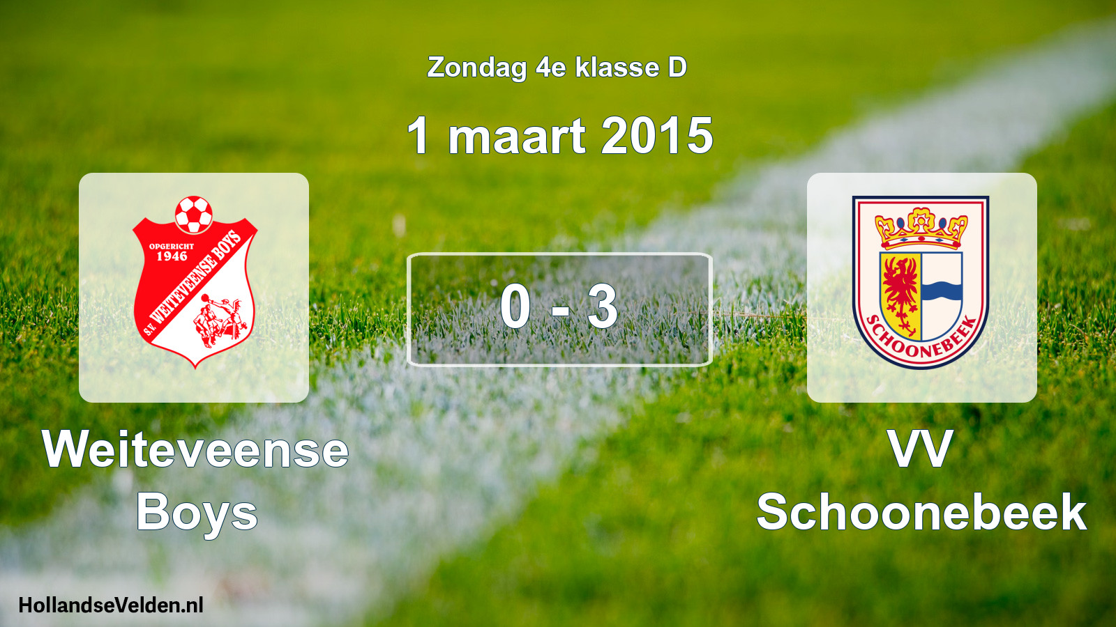 Total number of matches played: Weiteveense Boys - VV Schoonebeek 0 - 3 (1 March 2015)