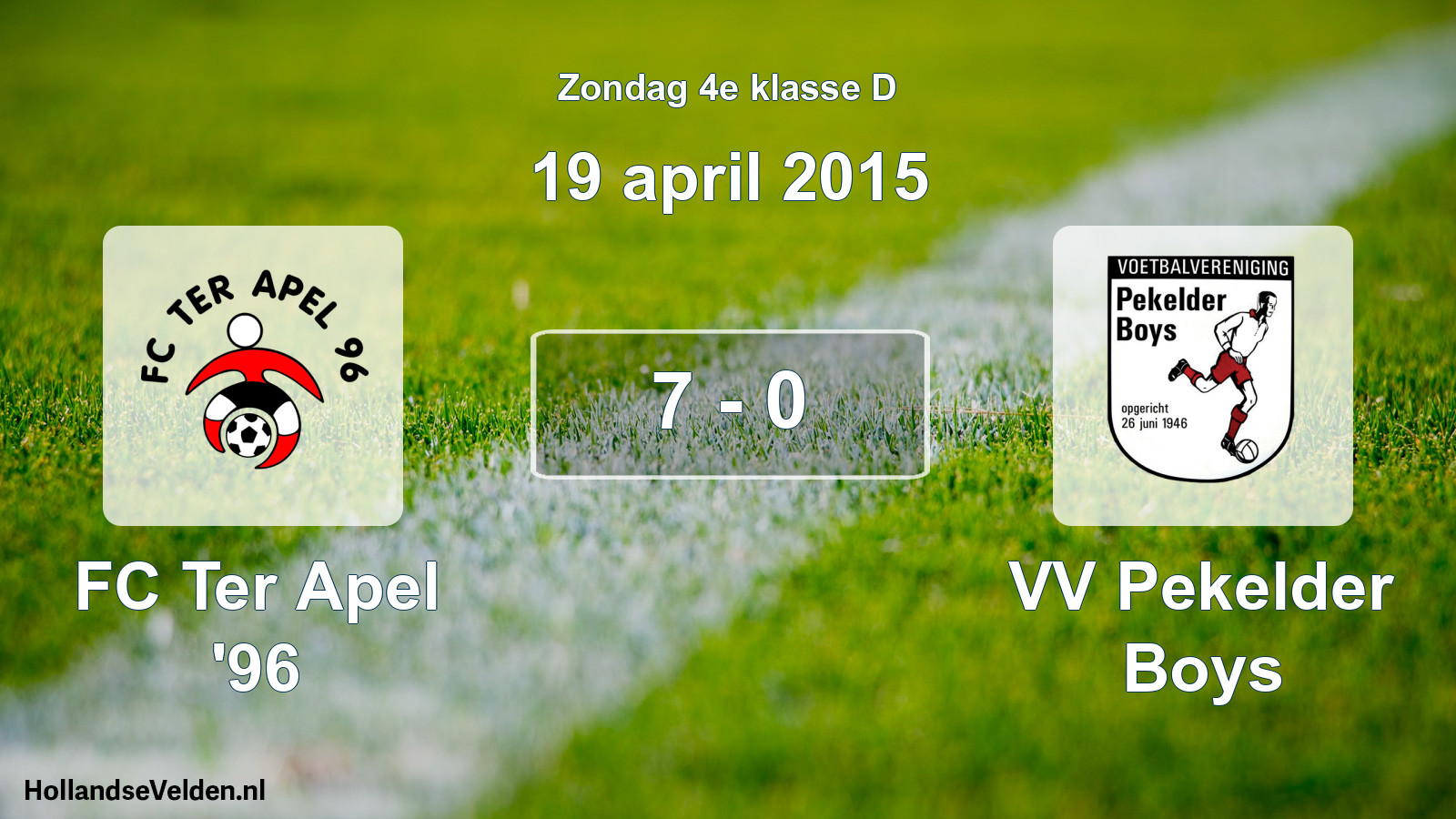 Total number of matches played: FC Ter Apel '96 - VV Pekelder Boys 7 - 0 (19 April 2015)