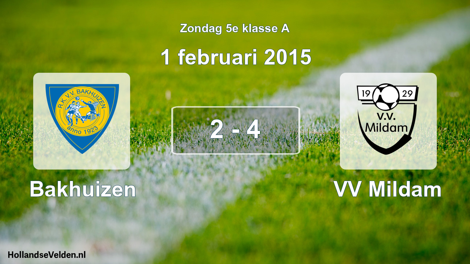 Total number of matches played: Bakhuizen - VV Mildam 2 - 4 (1 February 2015)