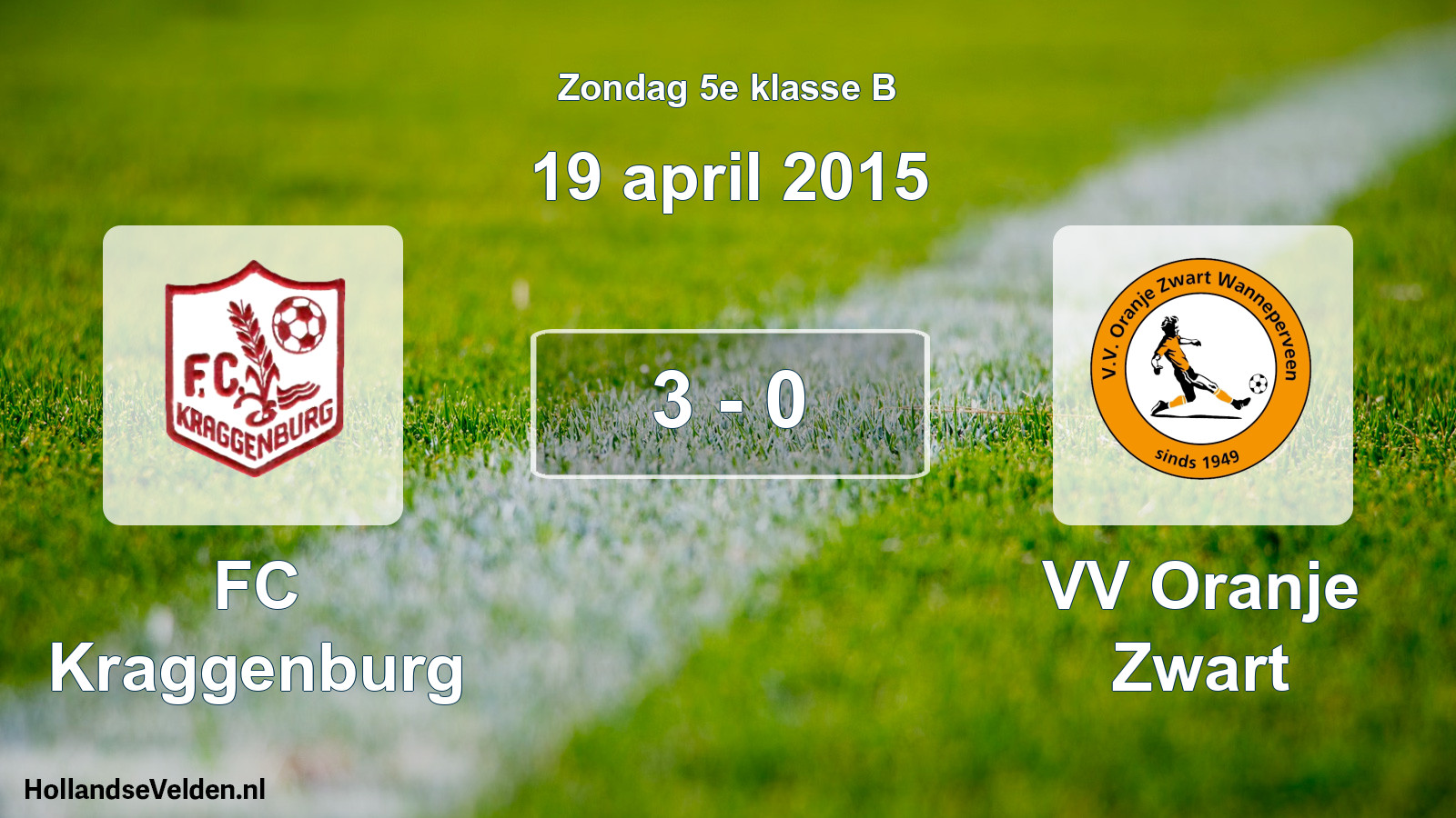 Total number of matches played: FC Kraggenburg - VV Oranje Zwart 3 - 0 (19 April 2015)