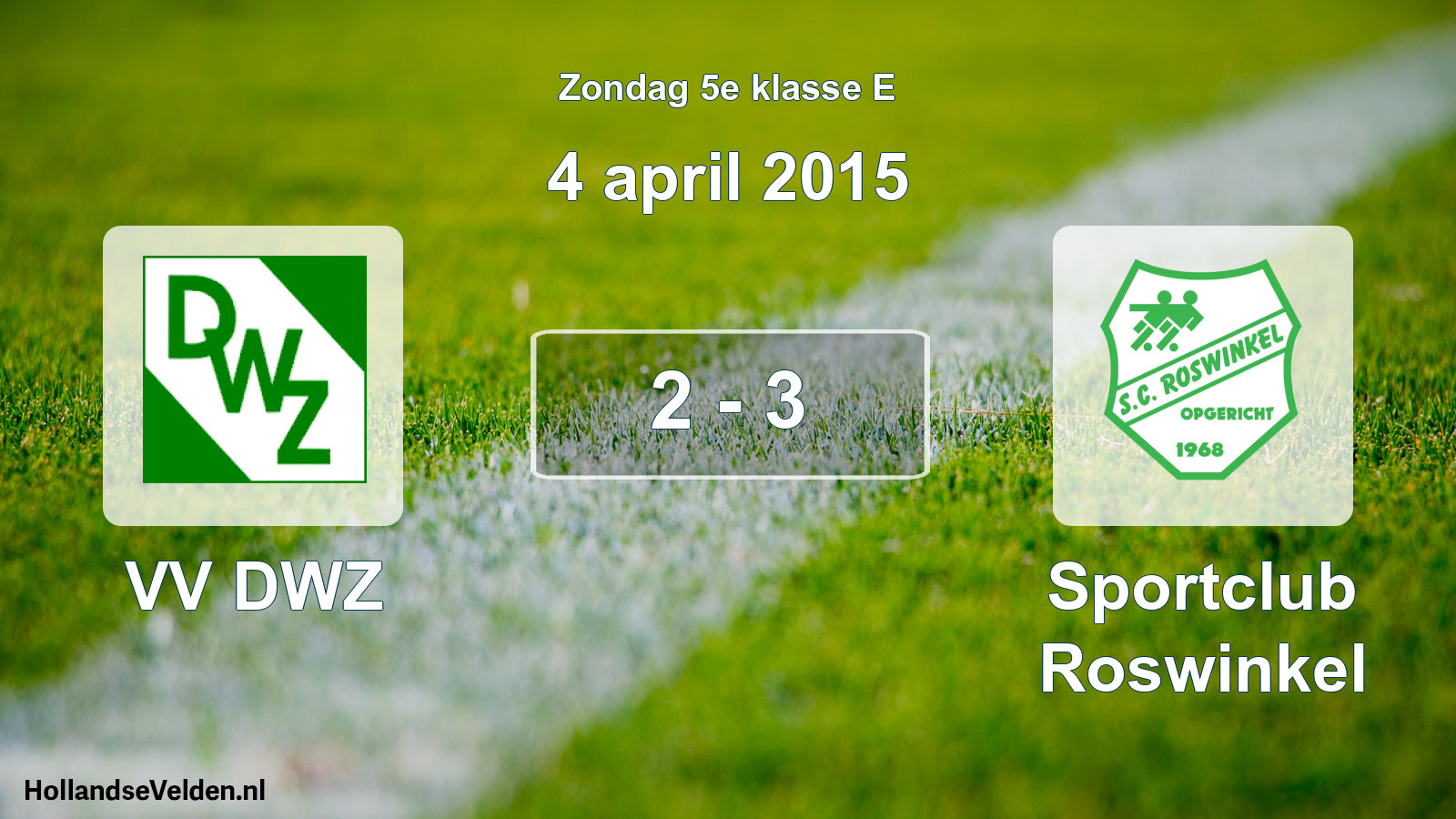 Total number of matches played: VV DWZ - Sportclub Roswinkel 2 - 3 (4 April 2015)