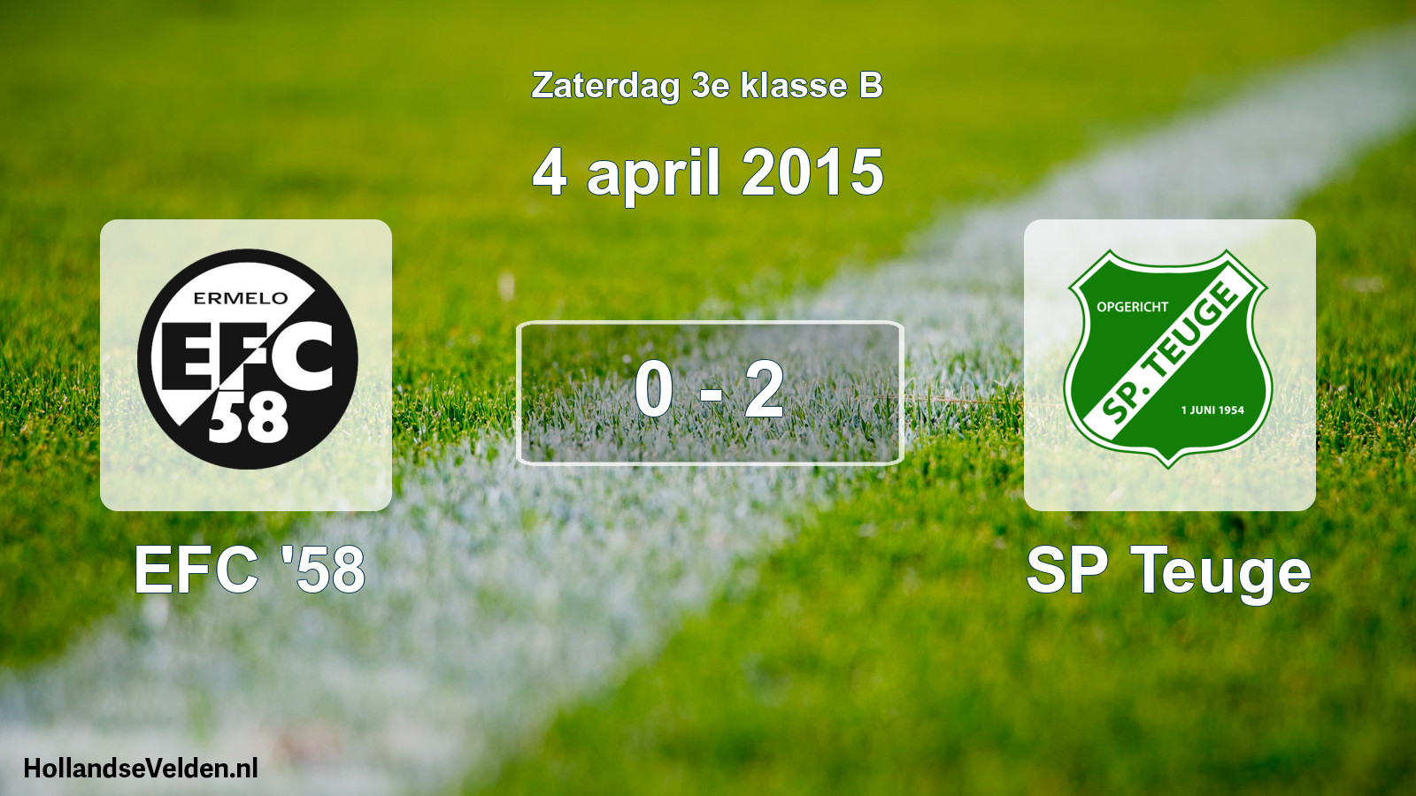 Total number of matches played: EFC '58 - SP Teuge 0 - 2 (4 April 2015)