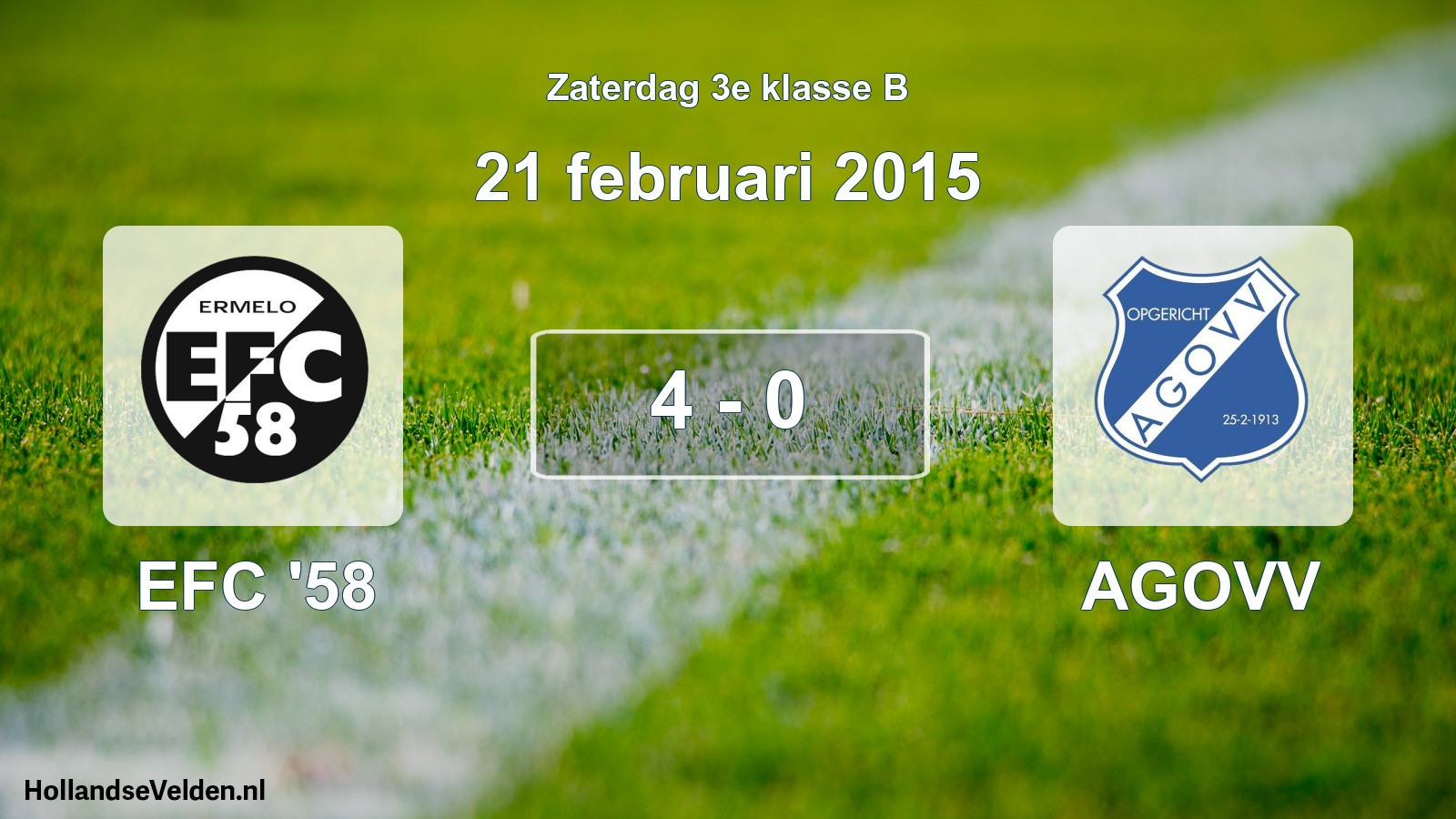 Total number of matches played: EFC '58 - AGOVV 4 - 0 (21 February 2015)