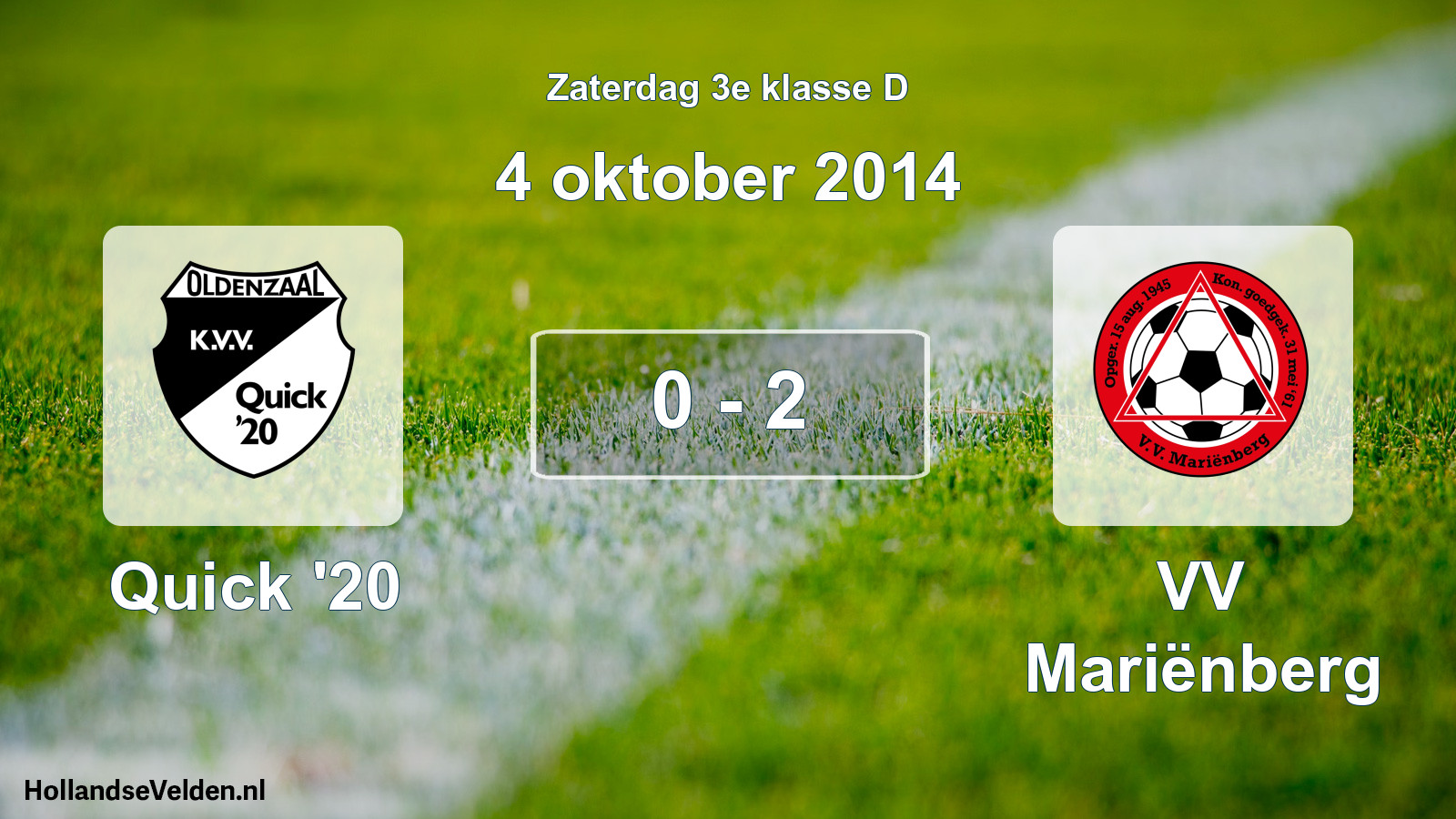 Total number of matches played: Quick '20 - VV Mariënberg 0 - 2 (4 October 2014)