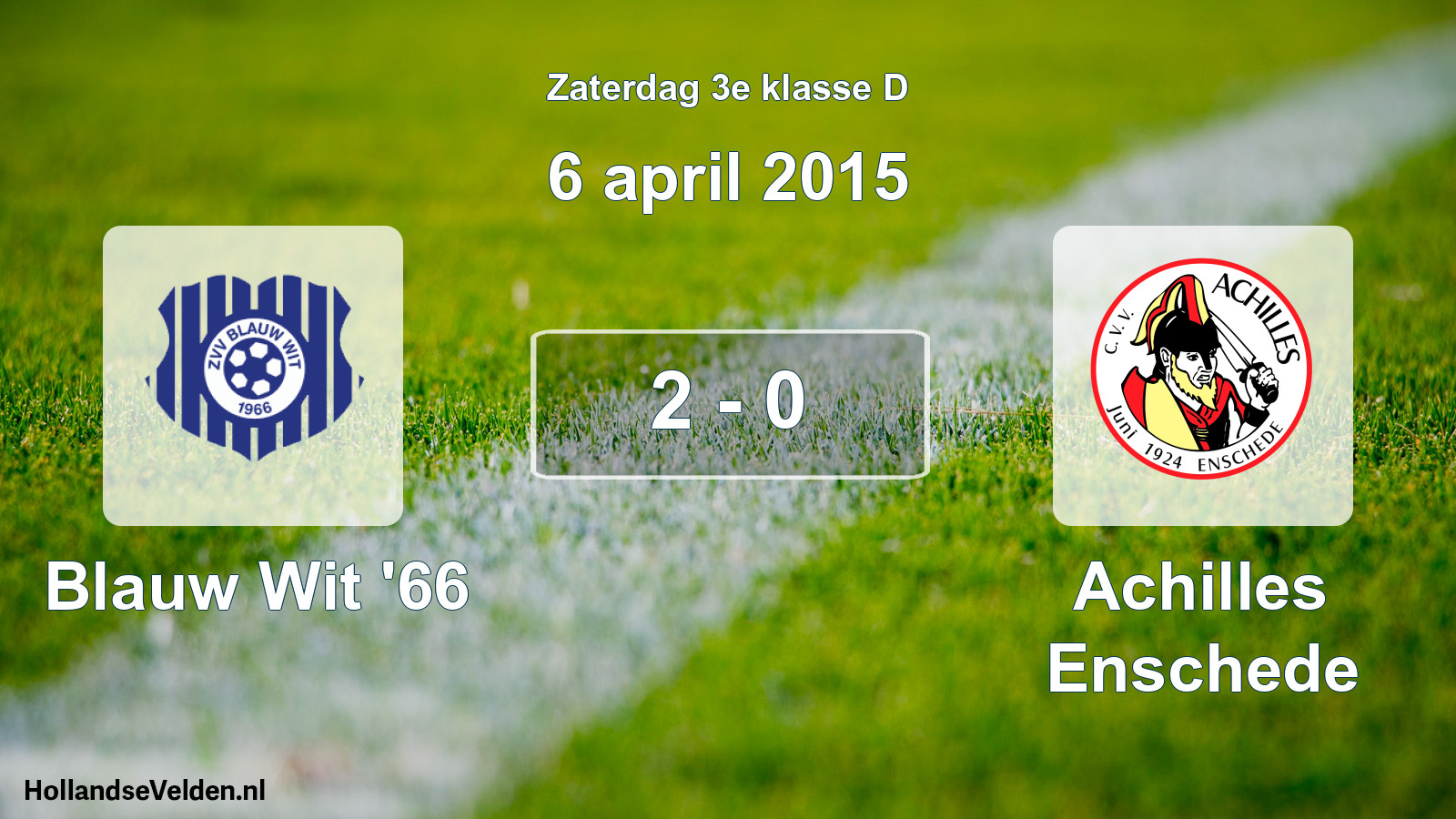 Total number of matches played: Blauw Wit '66 - Achilles Enschede 2 - 0 (6 April 2015)