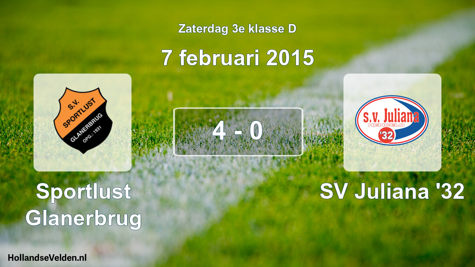Total number of matches played: Sportlust Glanerbrug - SV Juliana '32 4 - 0 (7 February 2015)
