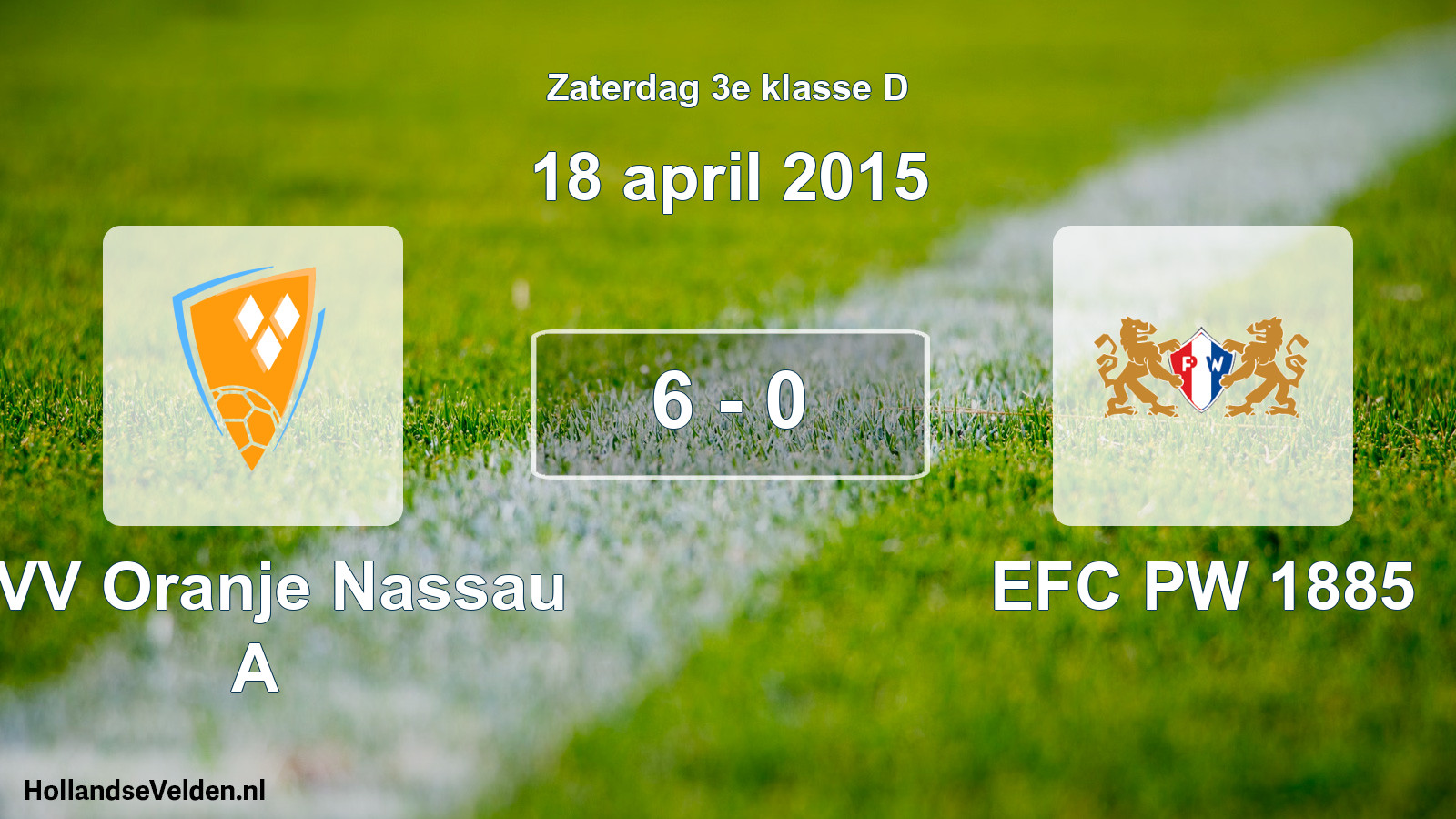 Total number of matches played: CVV Oranje Nassau A - PW 1885 6 - 0 (18 April 2015)