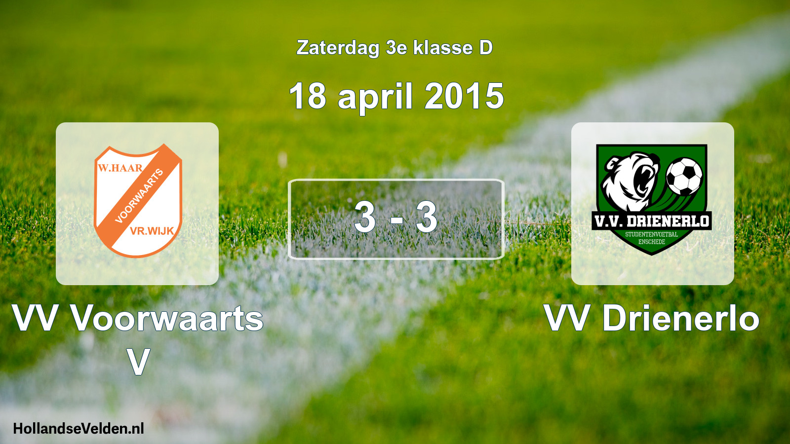 Total number of matches played: VV Voorwaarts V - VV Drienerlo 3 - 3 (18 April 2015)