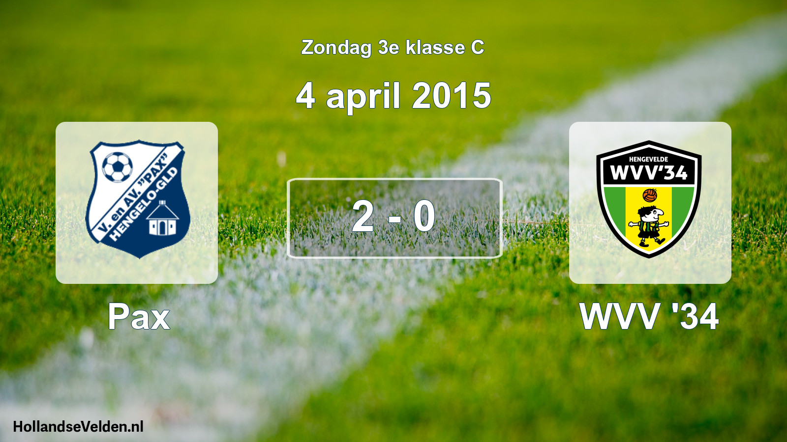 Total number of matches played: Pax - WVV '34 2 - 0 (4 April 2015)