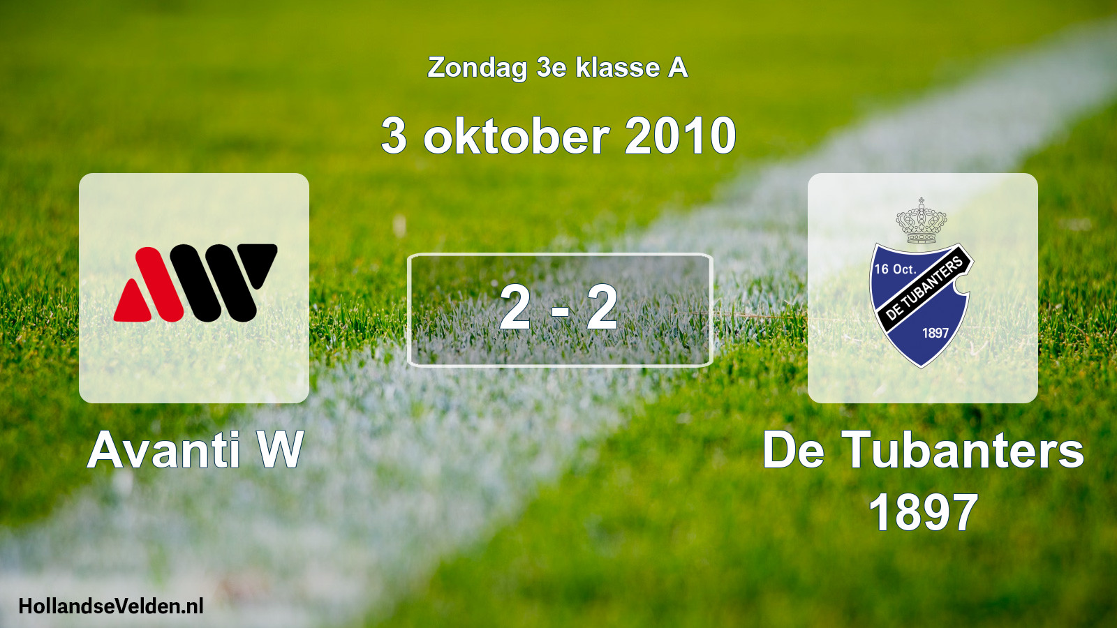 Total number of matches played: Avanti W - De Tubanters 1897 2 - 2 (3 October 2010)