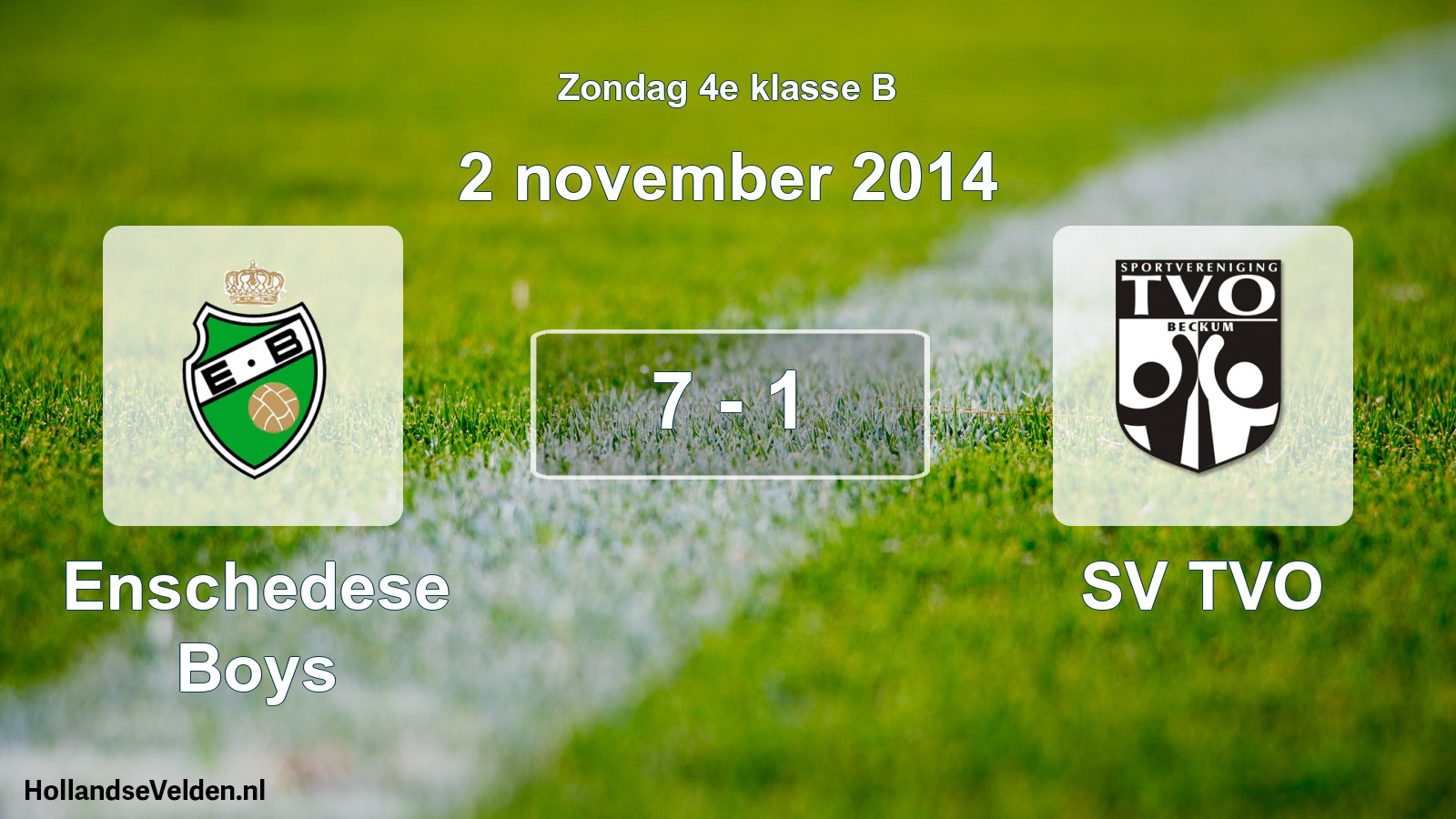 Total number of matches played: Enschedese Boys - SV TVO 7 - 1 (2 November 2014)
