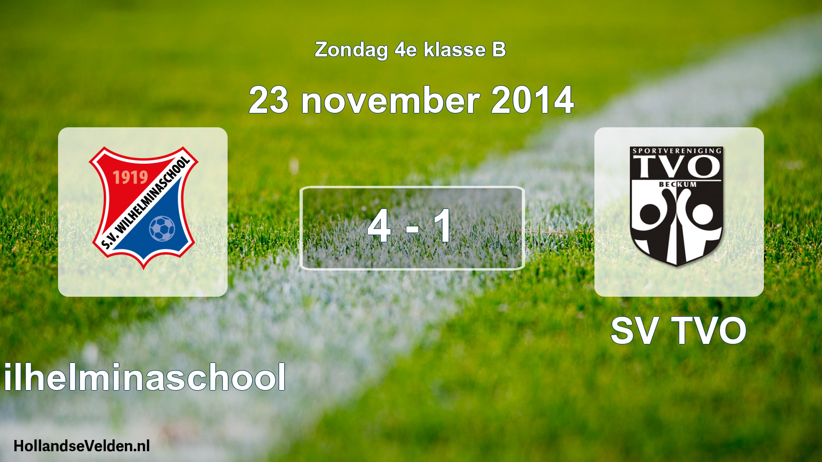 Total number of matches played: Wilhelminaschool - SV TVO 4 - 1 (23 November 2014)