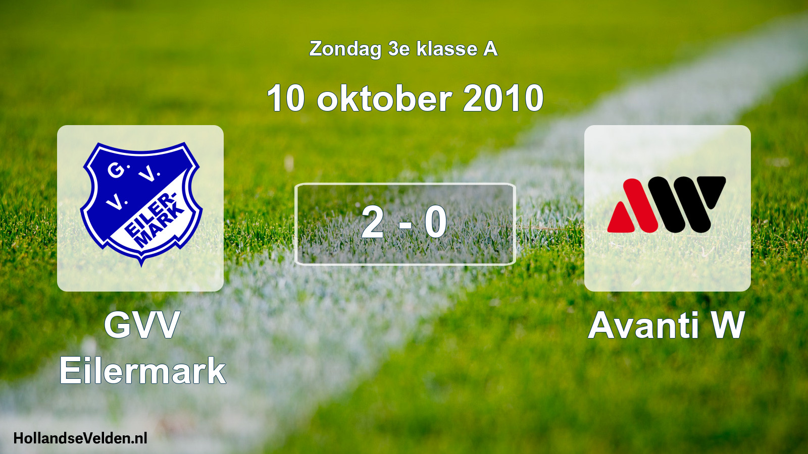 Total number of matches played: GVV Eilermark - Avanti W 2 - 0 (10 October 2010)