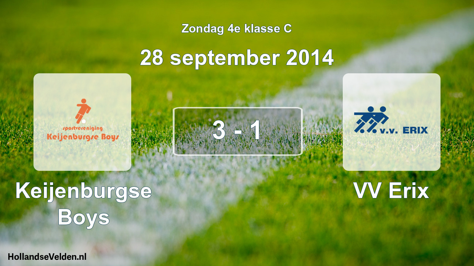 Total number of matches played: Keijenburgse Boys - VV Erix 3 - 1 (28 September 2014)