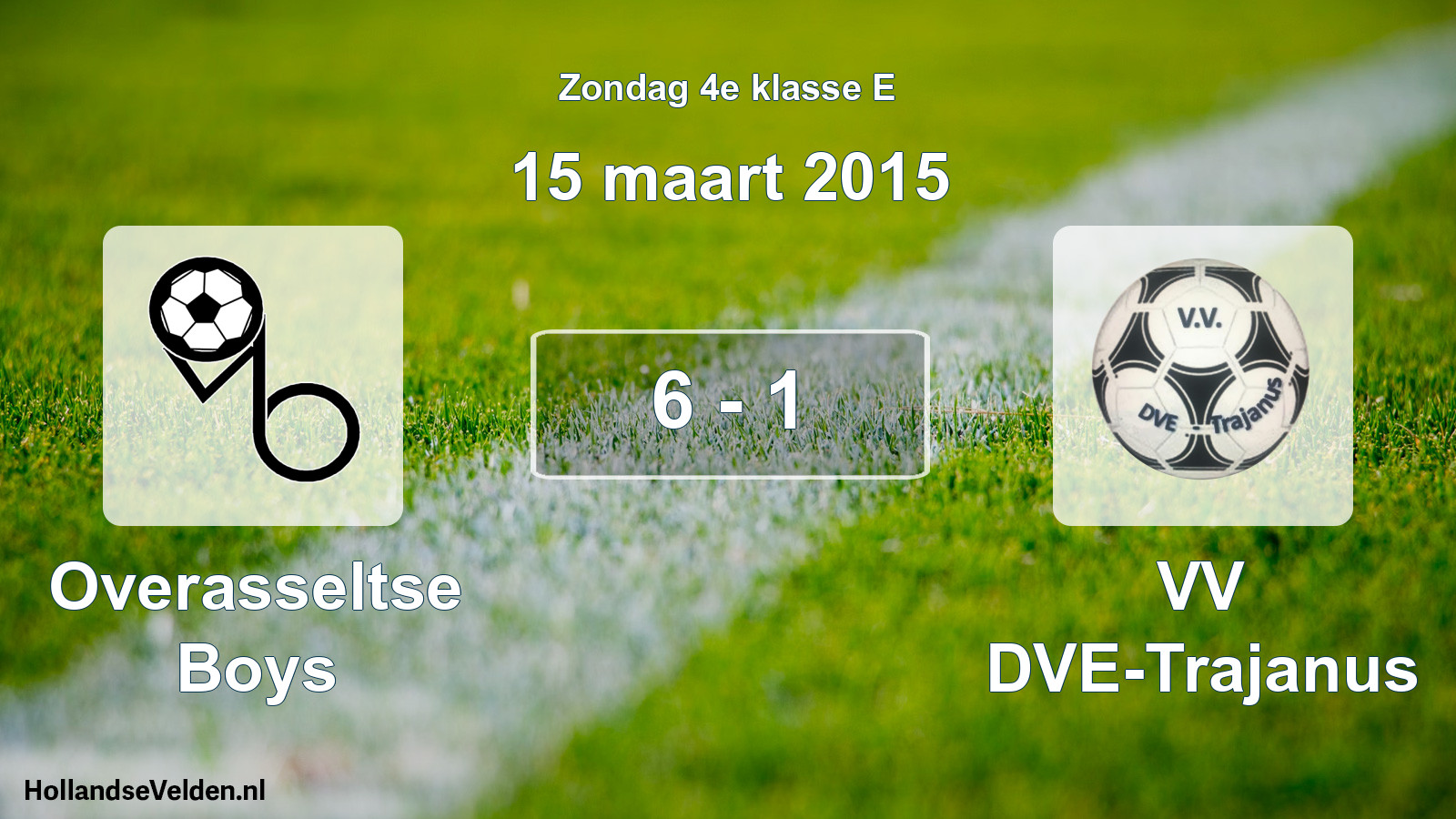 Total number of matches played: Overasseltse Boys - VV DVE-Trajanus 6 - 1 (15 March 2015)