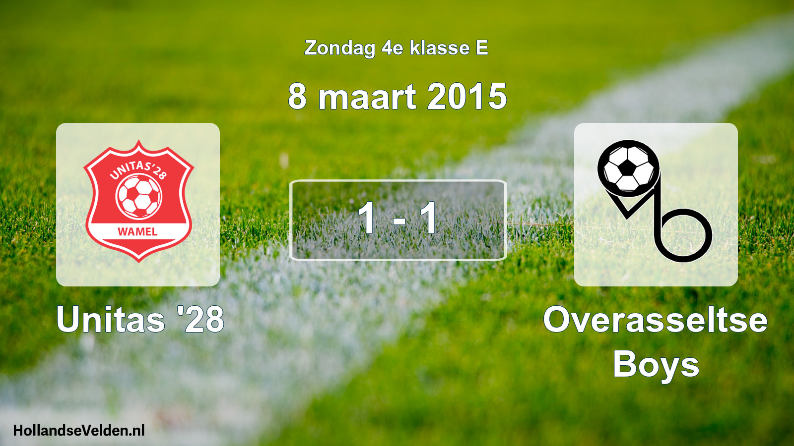 Total number of matches played: Unitas '28 - Overasseltse Boys 1 - 1 (8 March 2015)