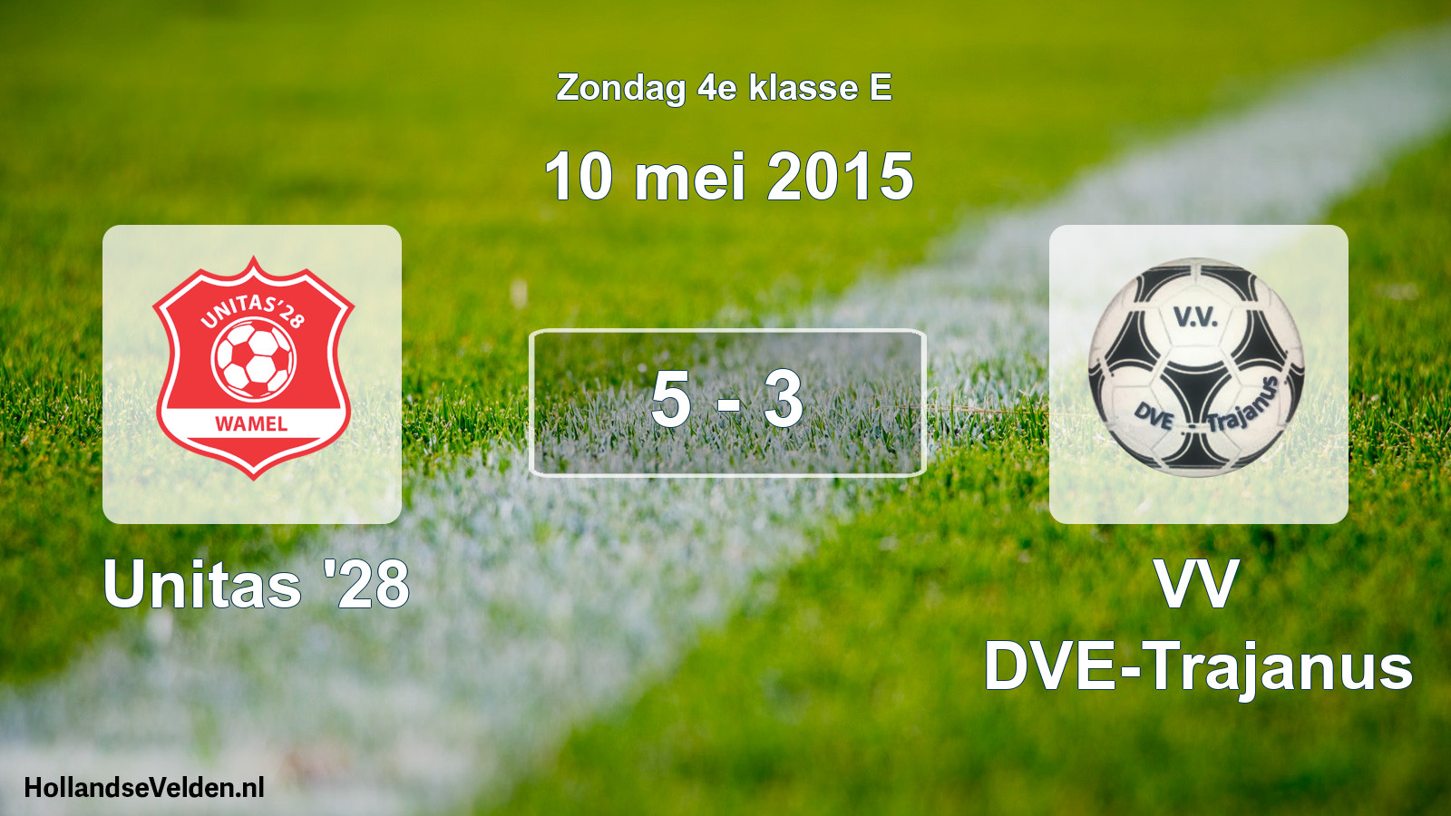 Total number of matches played: Unitas '28 - VV DVE-Trajanus 5 - 3 (10 May 2015)