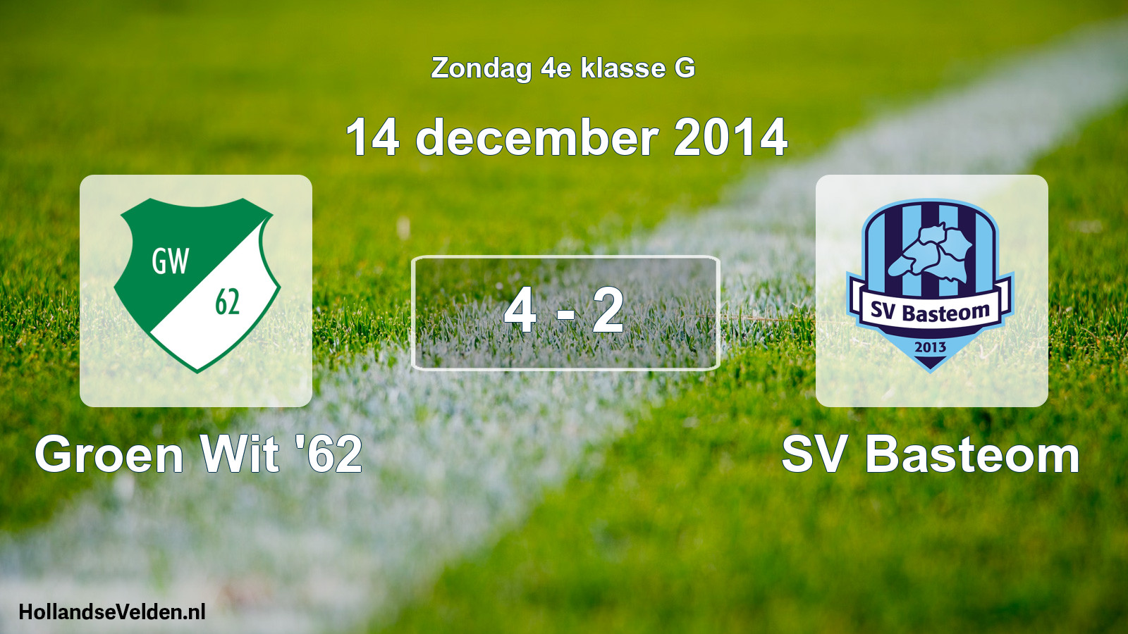 Total number of matches played: Groen Wit '62 - SV Basteom 4 - 2 (14 December 2014)