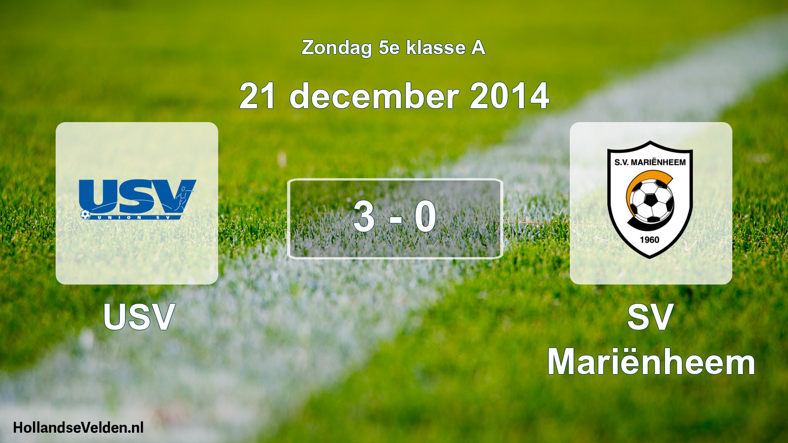 Total number of matches played: USV - SV Mariënheem 3 - 0 (21 December 2014)