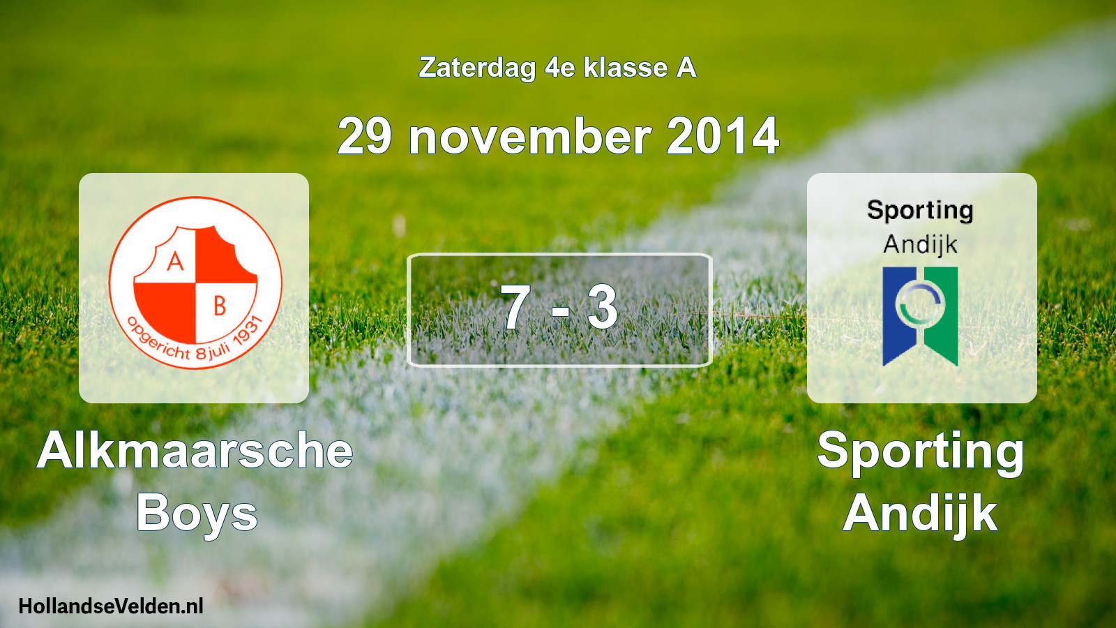 Total number of matches played: Alkmaarsche Boys - Sporting Andijk 7 - 3 (29 November 2014)
