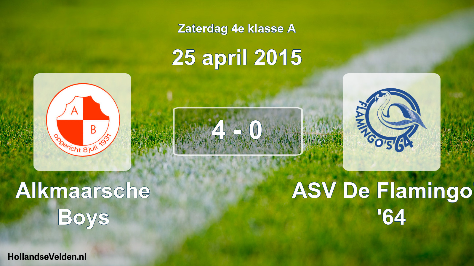 Total number of matches played: Alkmaarsche Boys - ASV De Flamingo's '64 4 - 0 (25 April 2015)