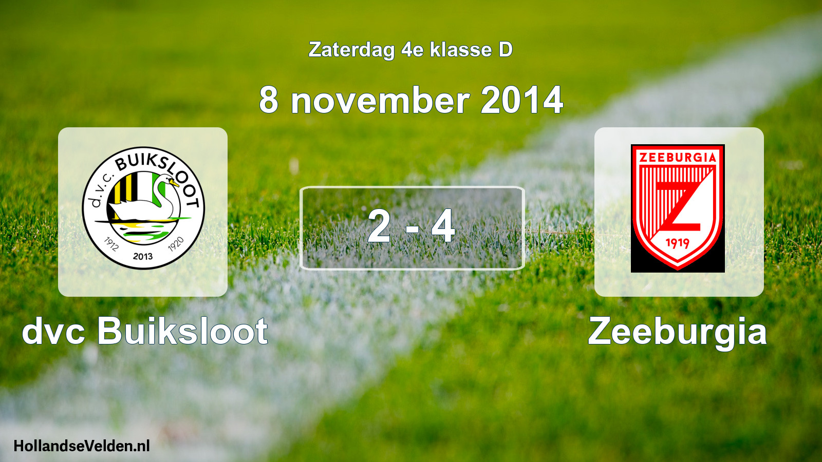 Total number of matches played: dvc Buiksloot - Zeeburgia 2 - 4 (8 November 2014)