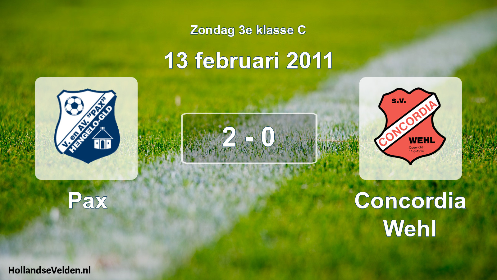 Total number of matches played: Pax - Concordia Wehl 2 - 0 (13 February 2011)