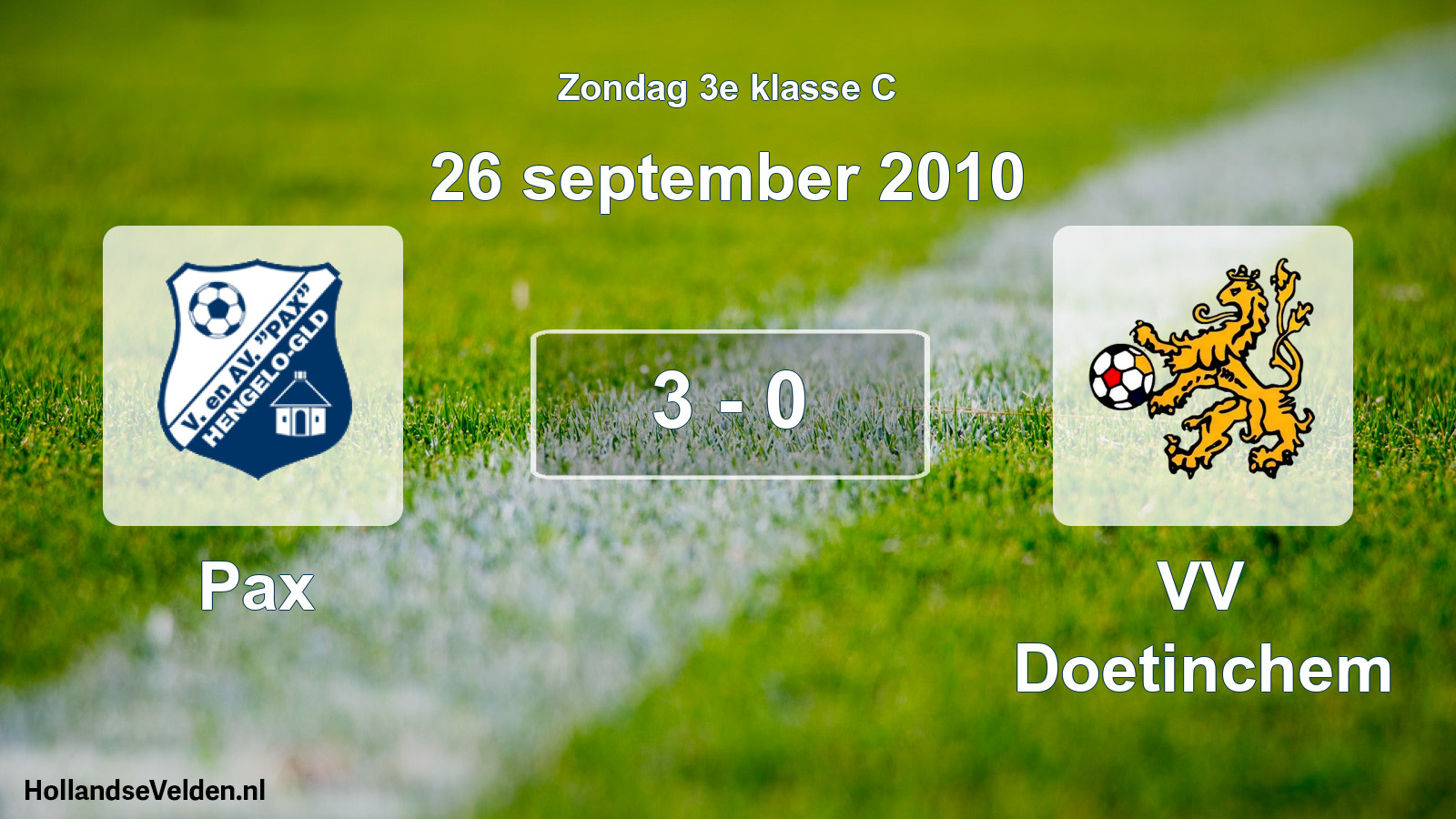 Total number of matches played: Pax - VV Doetinchem 3 - 0 (26 September 2010)