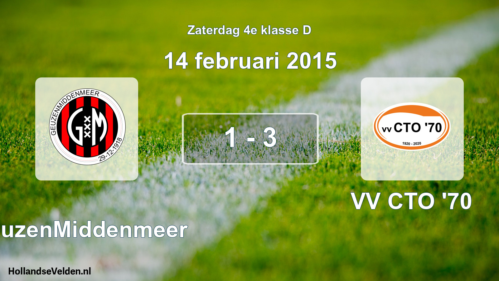 Total number of matches played: GeuzenMiddenmeer - VV CTO '70 1 - 3 (14 February 2015)