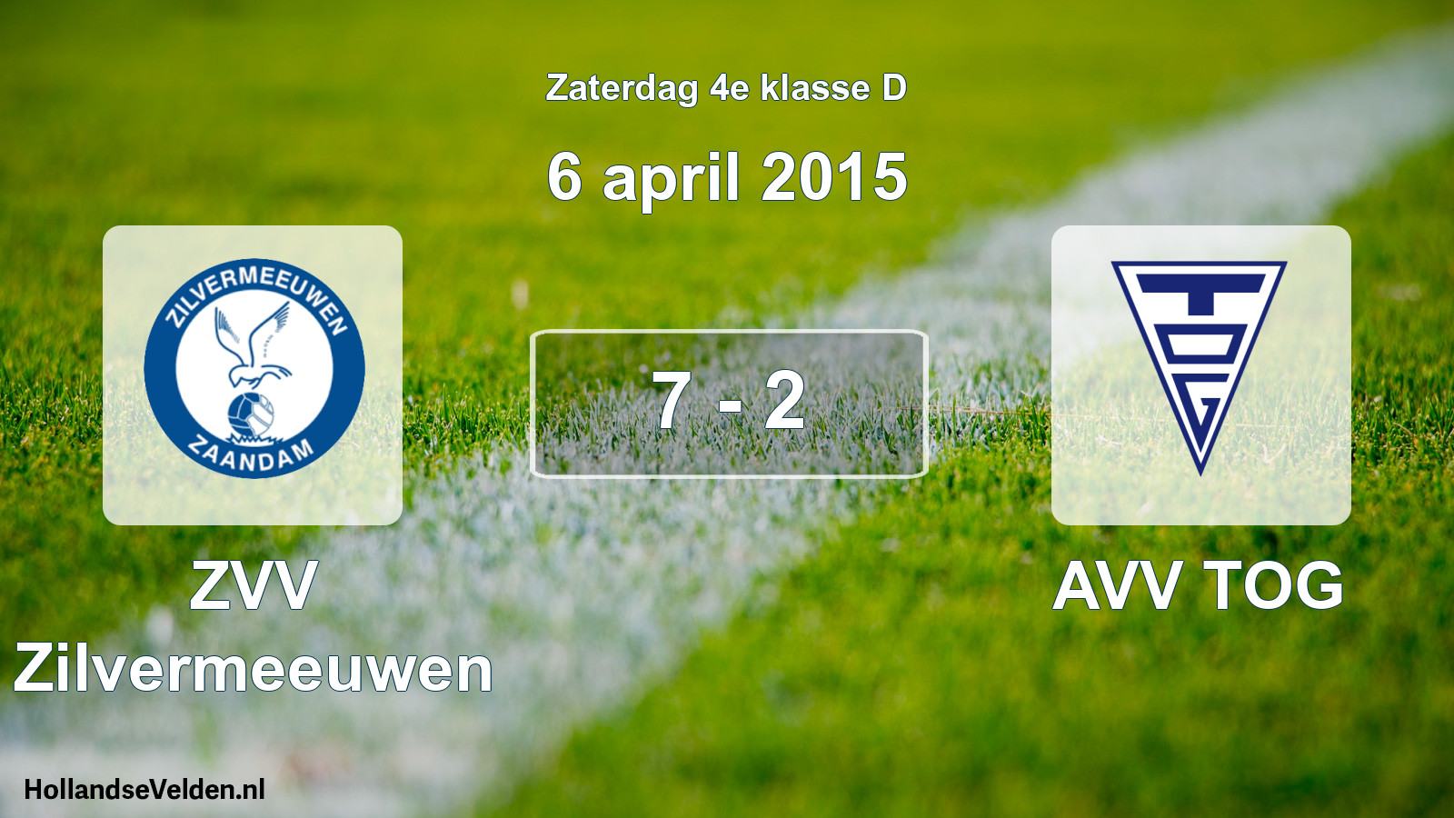 Total number of matches played: ZVV Zilvermeeuwen - AVV TOG 7 - 2 (6 April 2015)