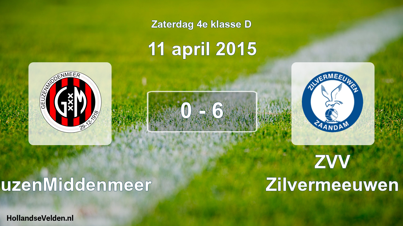 Total number of matches played: GeuzenMiddenmeer - ZVV Zilvermeeuwen 0 - 6 (11 April 2015)