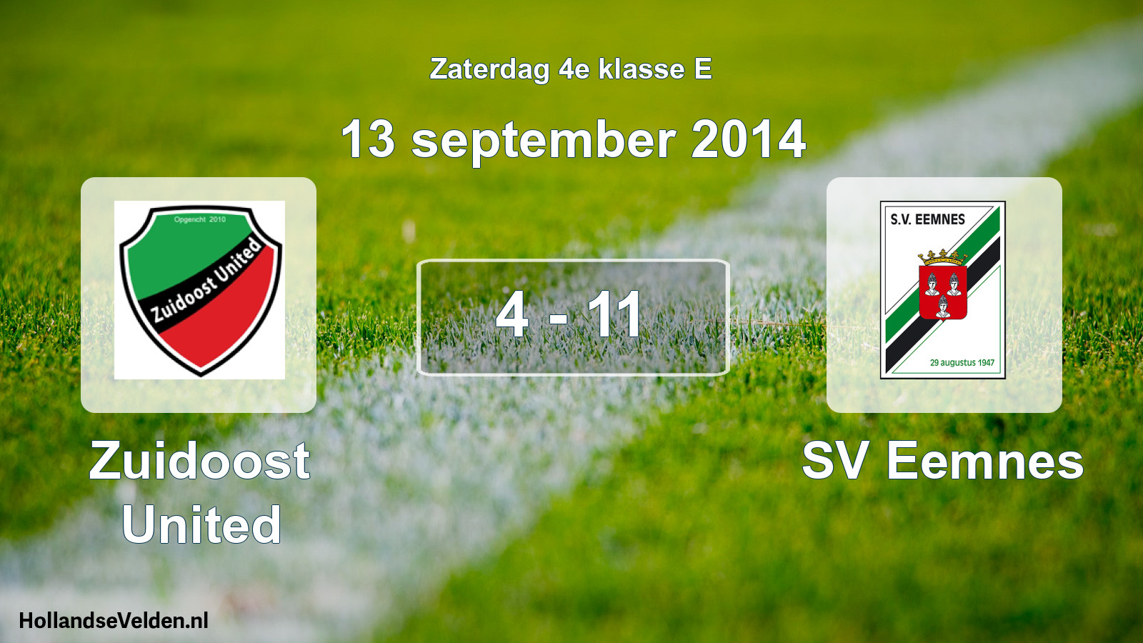 Total number of matches played: Zuidoost United - SV Eemnes 4 - 11 (13 September 2014)