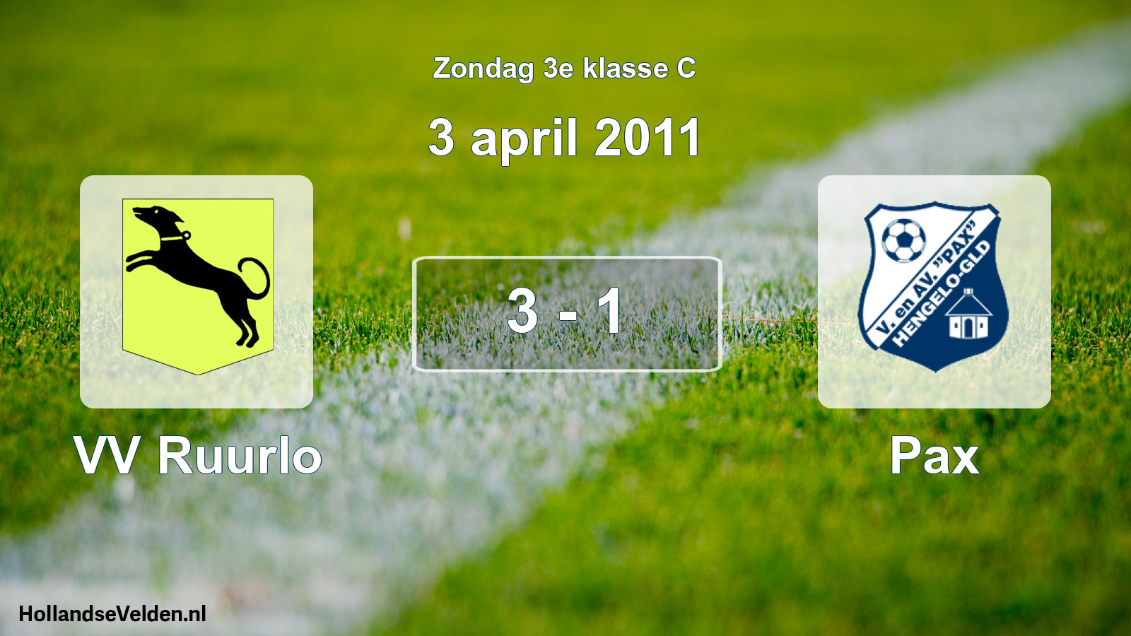 Total number of matches played: VV Ruurlo - Pax 3 - 1 (3 April 2011)