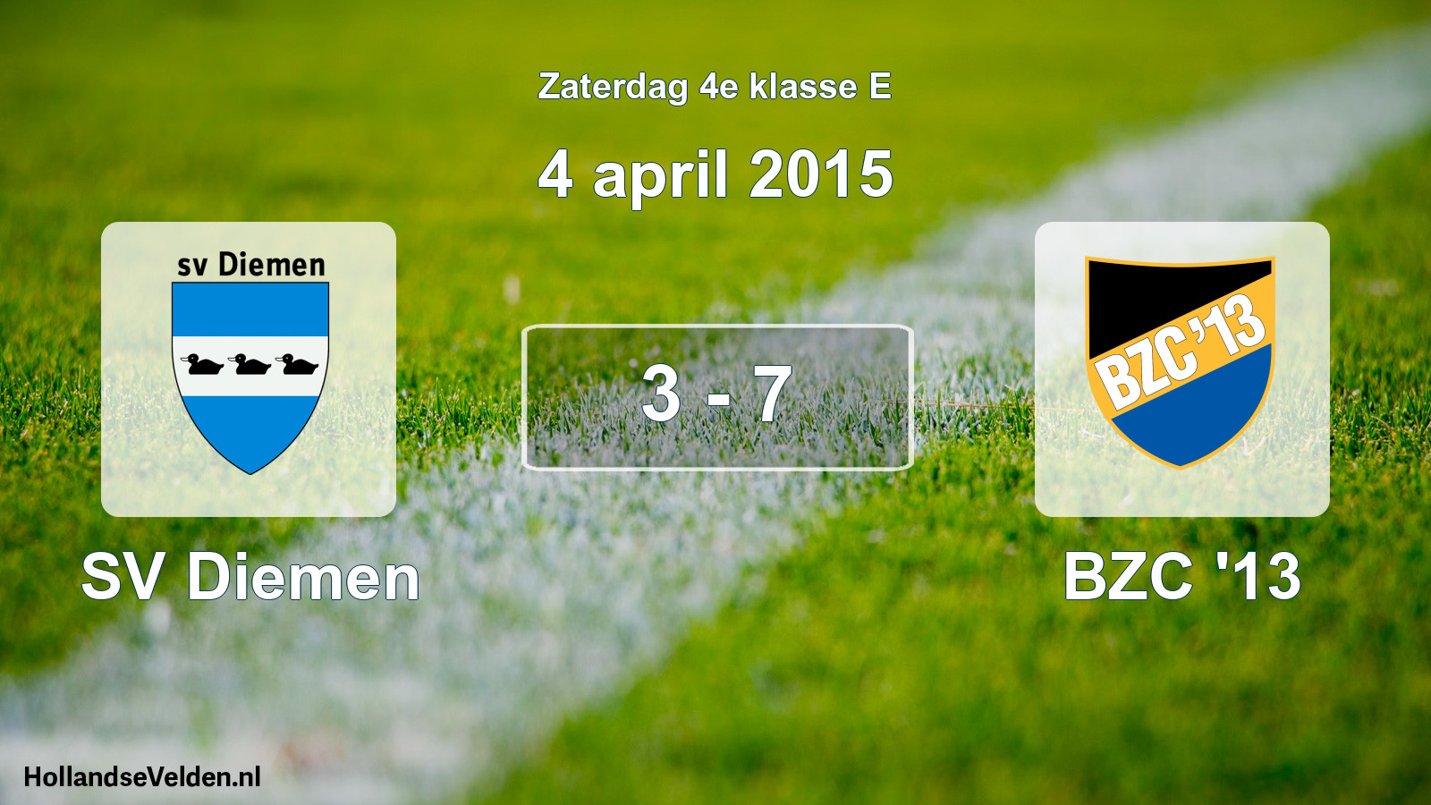 Total number of matches played: SV Diemen - BZC '13 3 - 7 (4 April 2015)