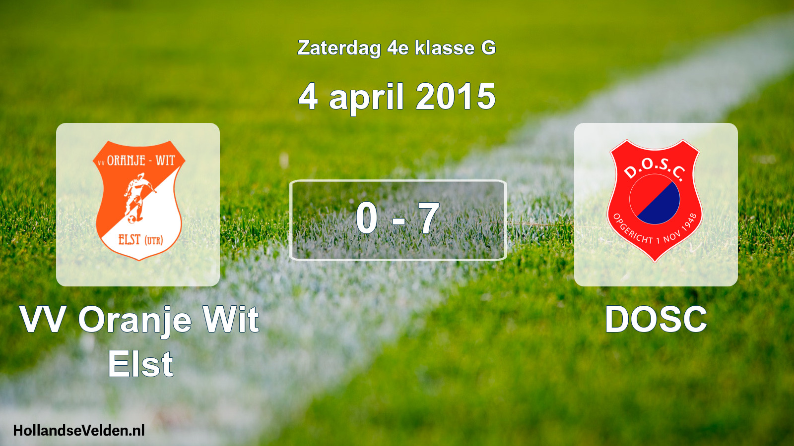 Total number of matches played: VV Oranje Wit Elst - DOSC 0 - 7 (4 April 2015)