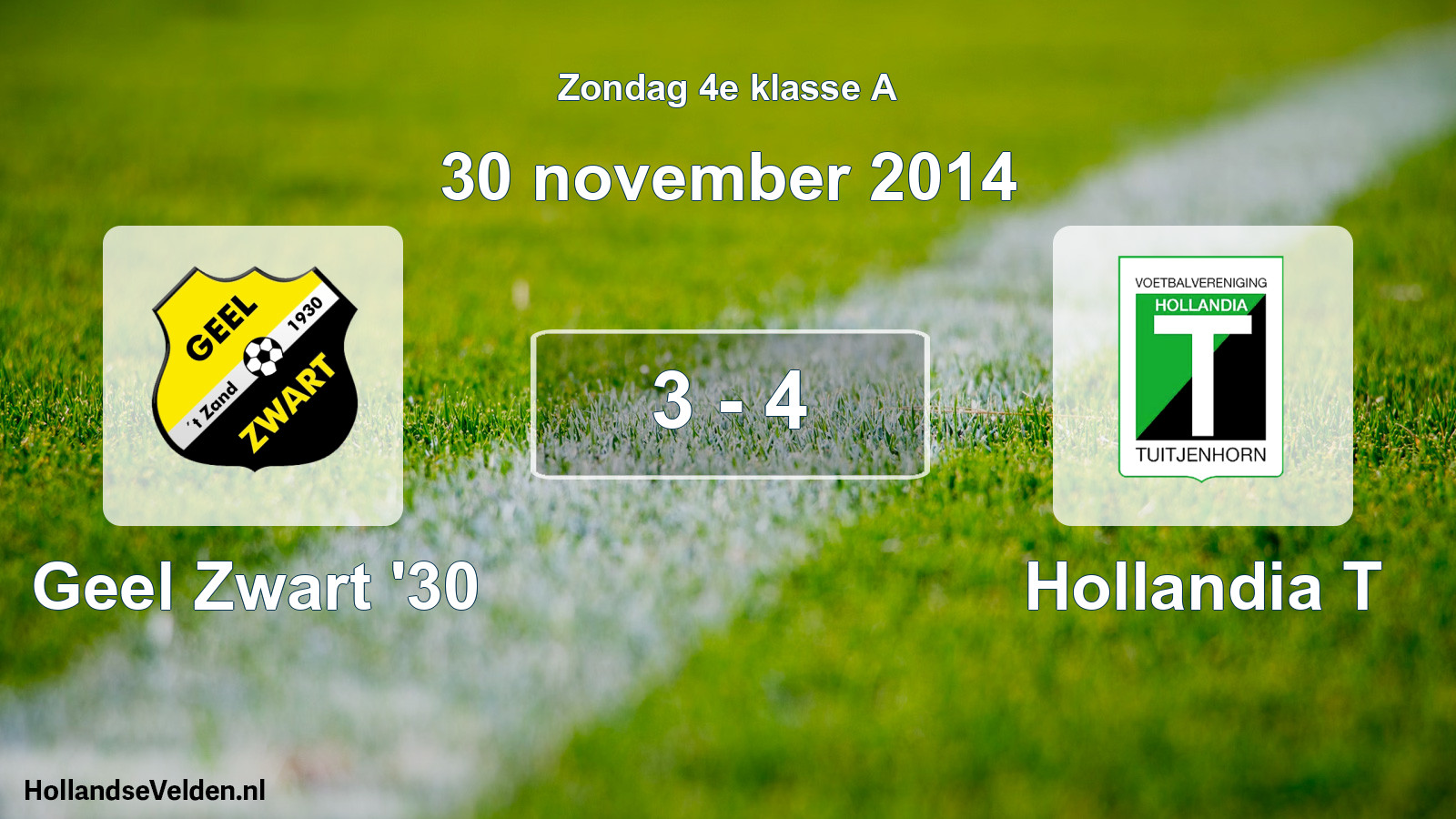 Total number of matches played: Geel Zwart '30 - Hollandia T 3 - 4 (30 November 2014)