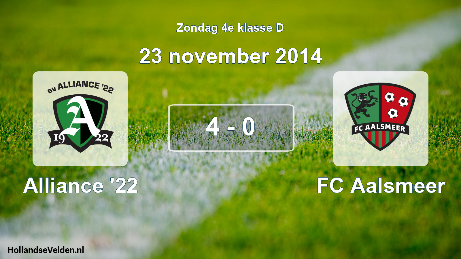 Total number of matches played: Alliance '22 - FC Aalsmeer 4 - 0 (23 November 2014)