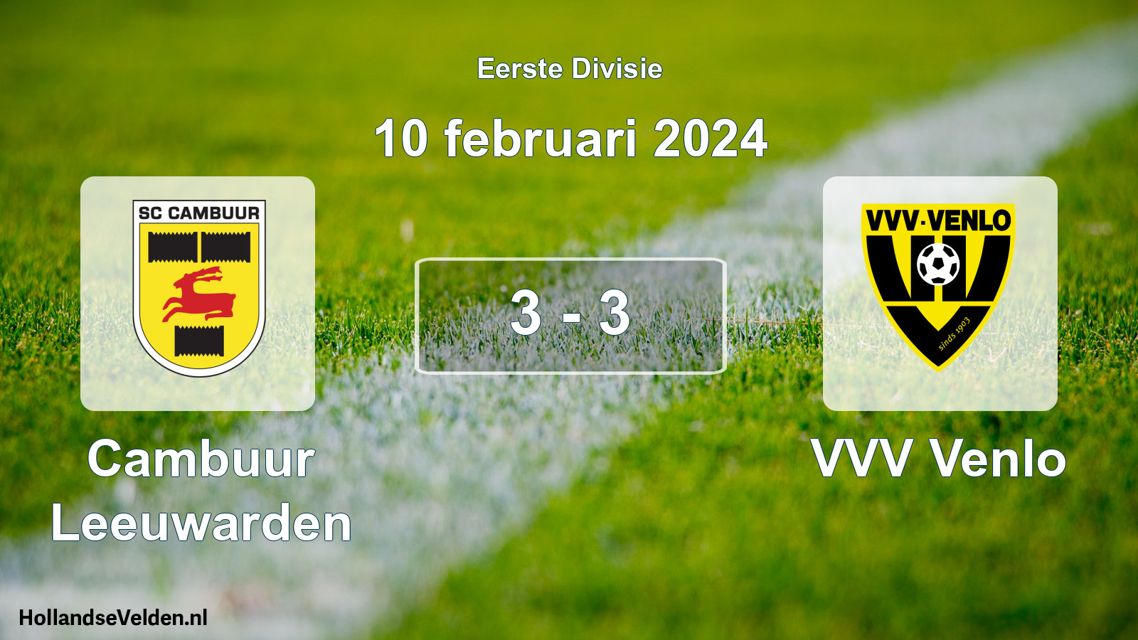 Total number of matches played: Cambuur Leeuwarden - VVV Venlo 3 - 3 (10 February 2024)