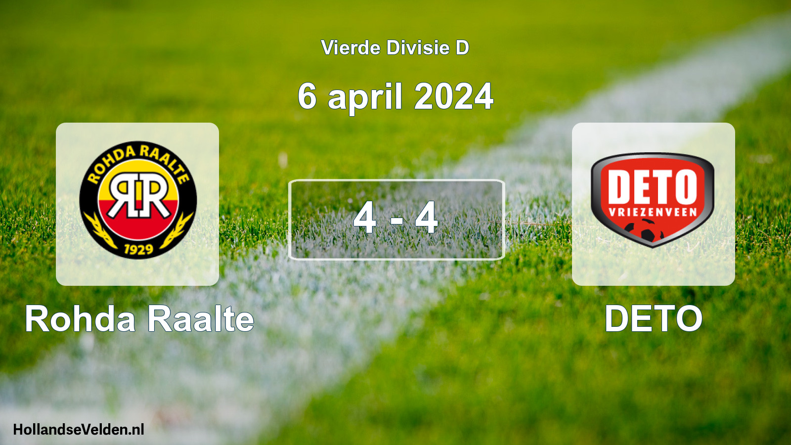 Total number of matches played: Rohda Raalte - DETO 4 - 4 (6 April 2024)