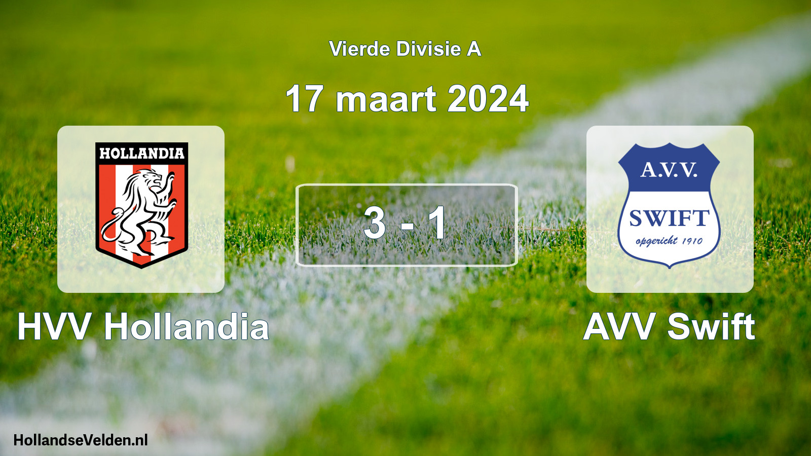 Total number of matches played: HVV Hollandia - AVV Swift 3 - 1 (17 March 2024)