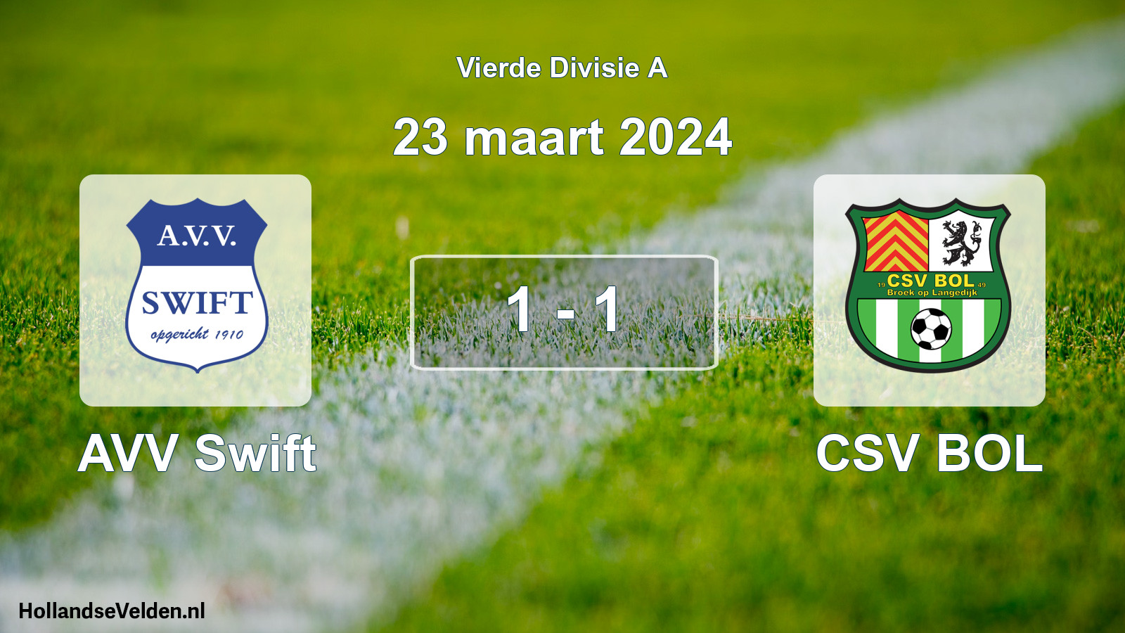 Total number of matches played: AVV Swift - CSV BOL 1 - 1 (23 March 2024)