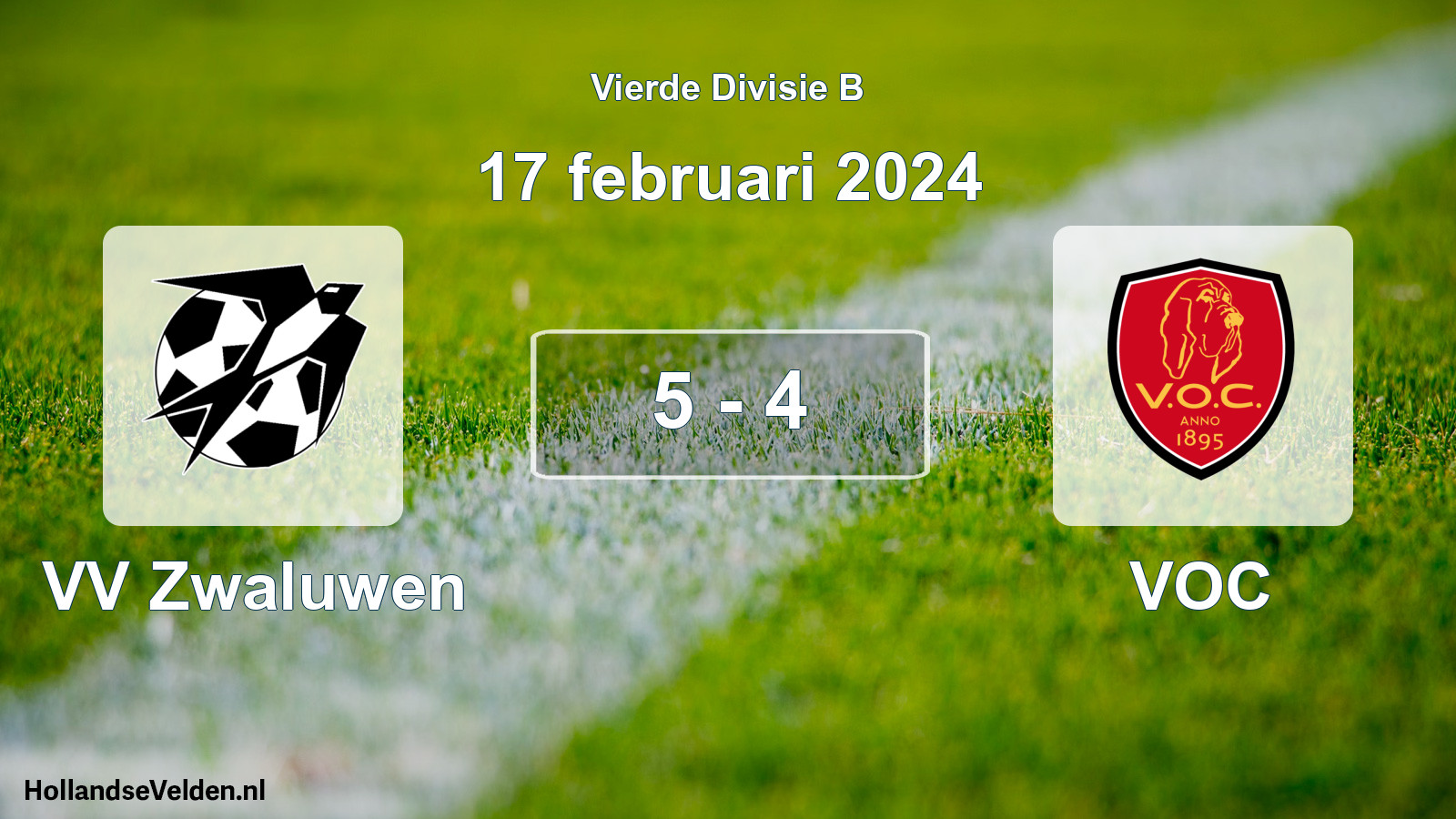Total number of matches played: VV Zwaluwen - VOC 5 - 4 (17 February 2024)