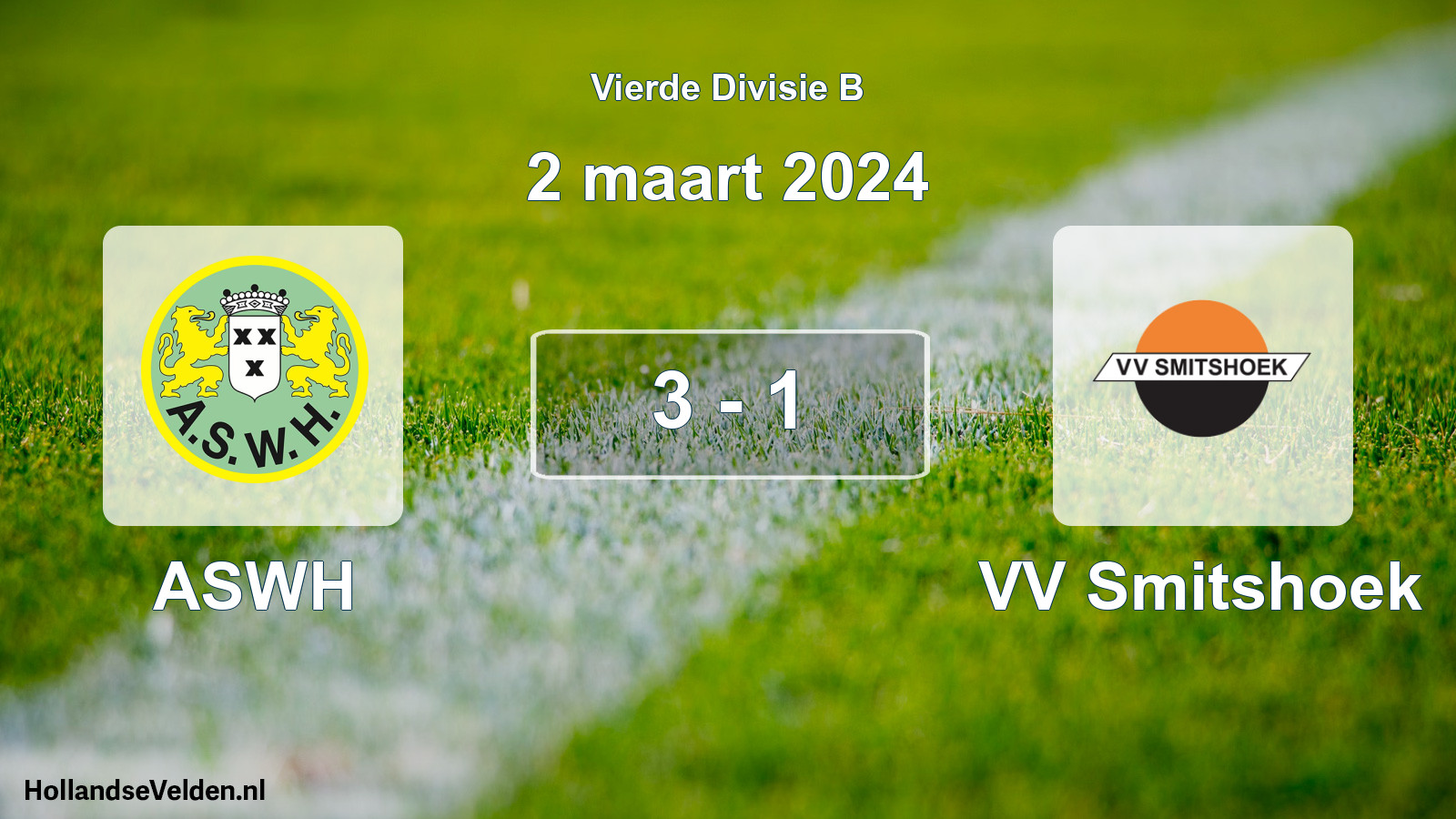 Total number of matches played: ASWH - VV Smitshoek 3 - 1 (2 March 2024)