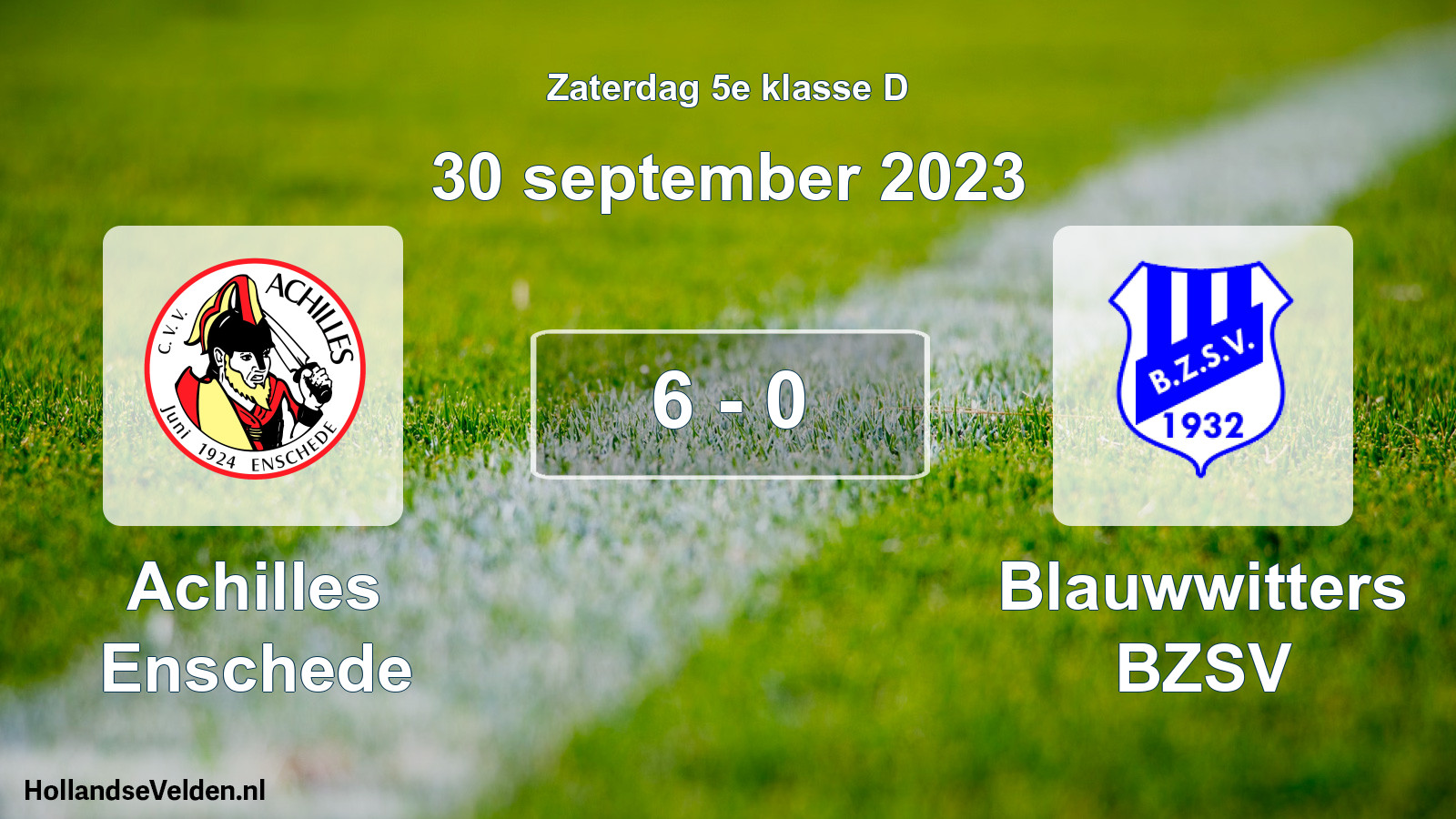 Total number of matches played: Achilles Enschede - Blauwwitters BZSV 6 - 0 (30 September 2023)
