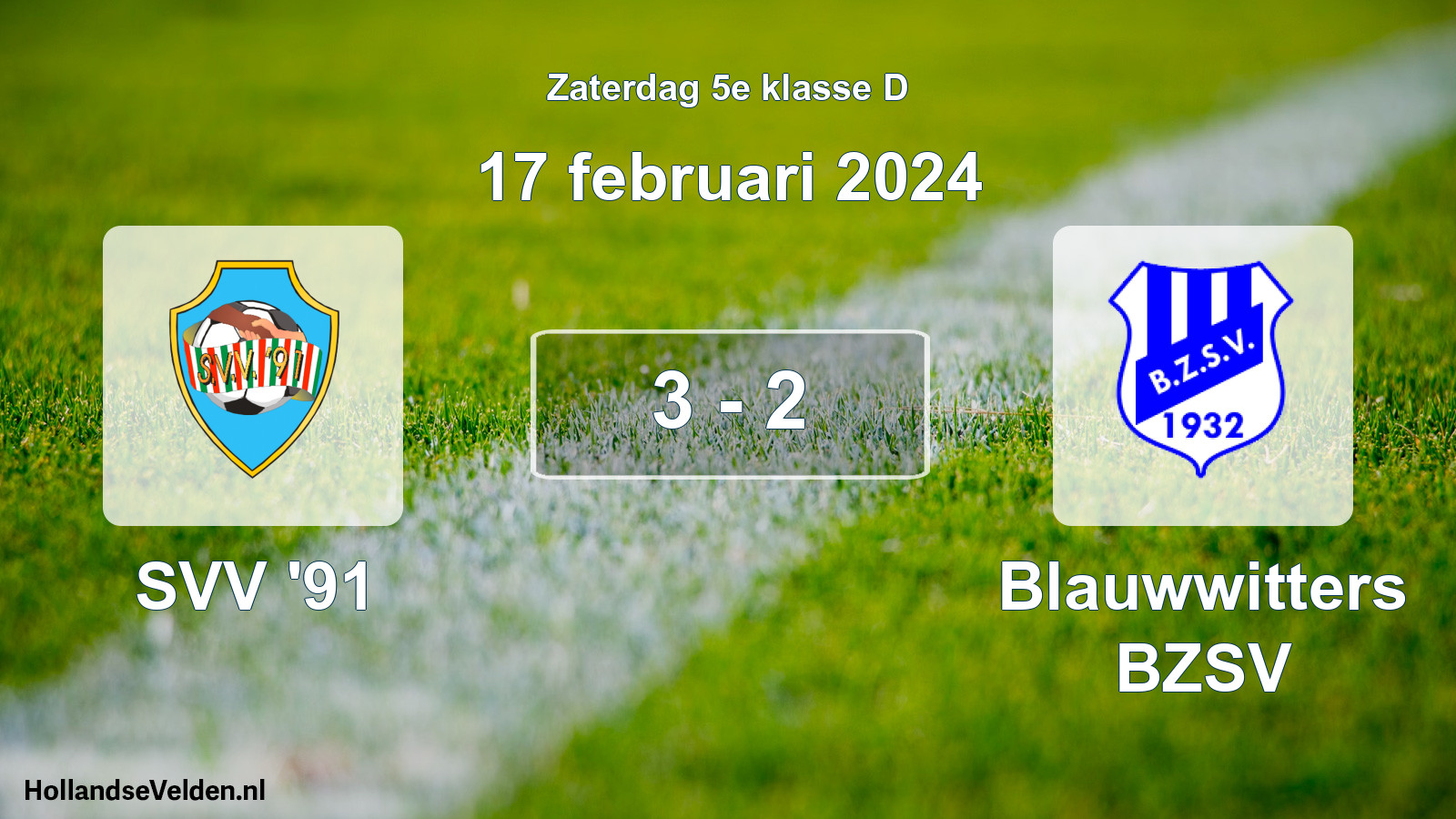 Total number of matches played: SVV '91 - Blauwwitters BZSV 3 - 2 (17 February 2024)