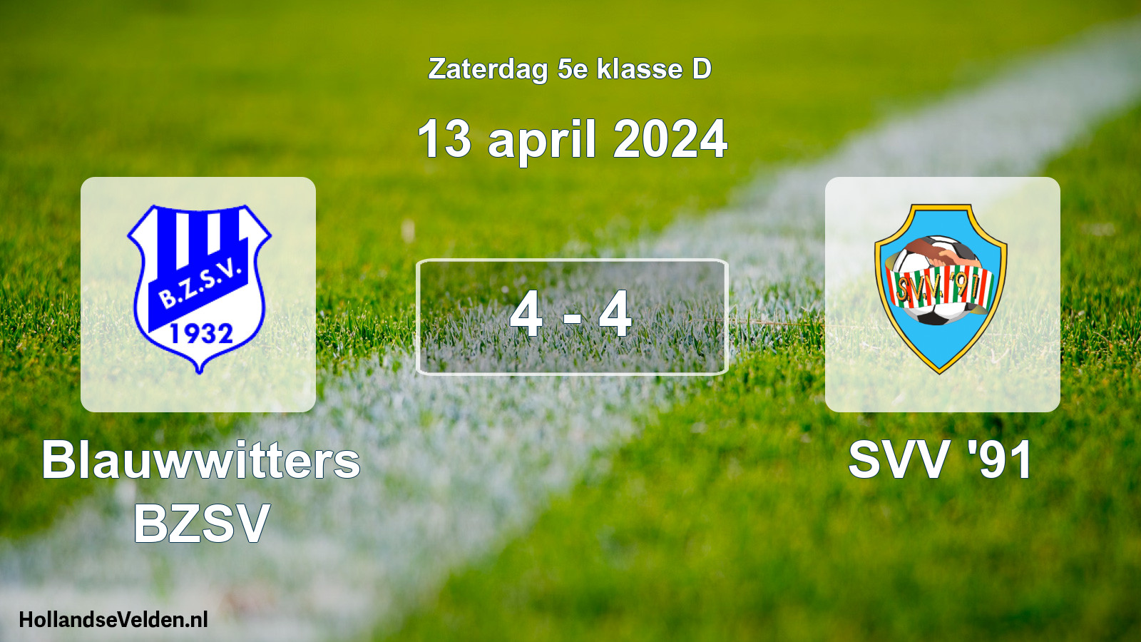 Total number of matches played: Blauwwitters BZSV - SVV '91 4 - 4 (13 April 2024)