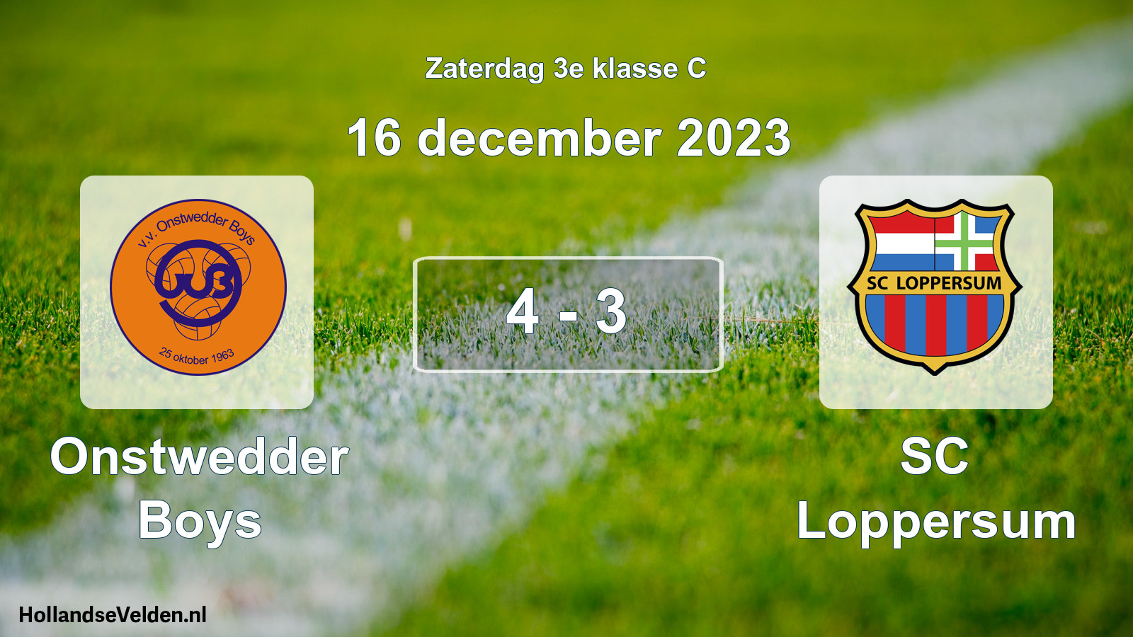 Total number of matches played: Onstwedder Boys - SC Loppersum 4 - 3 (16 December 2023)