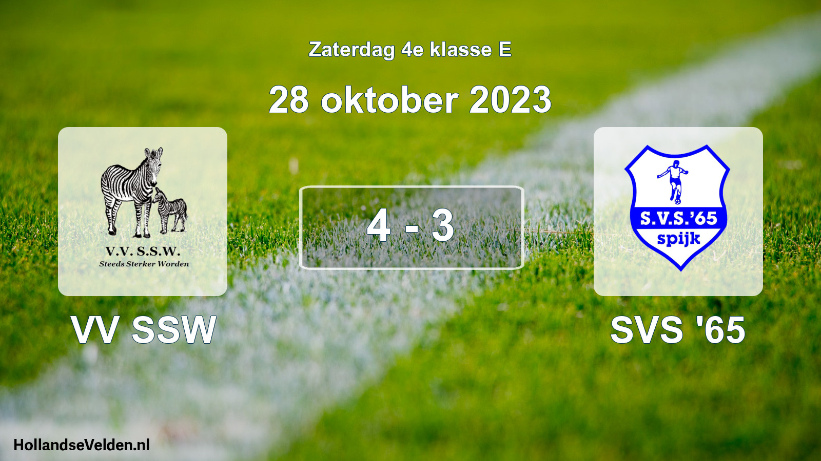 Total number of matches played: VV SSW - SVS '65 4 - 3 (28 October 2023)