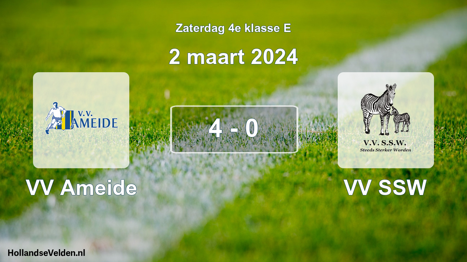 Total number of matches played: VV Ameide - VV SSW 4 - 0 (2 March 2024)